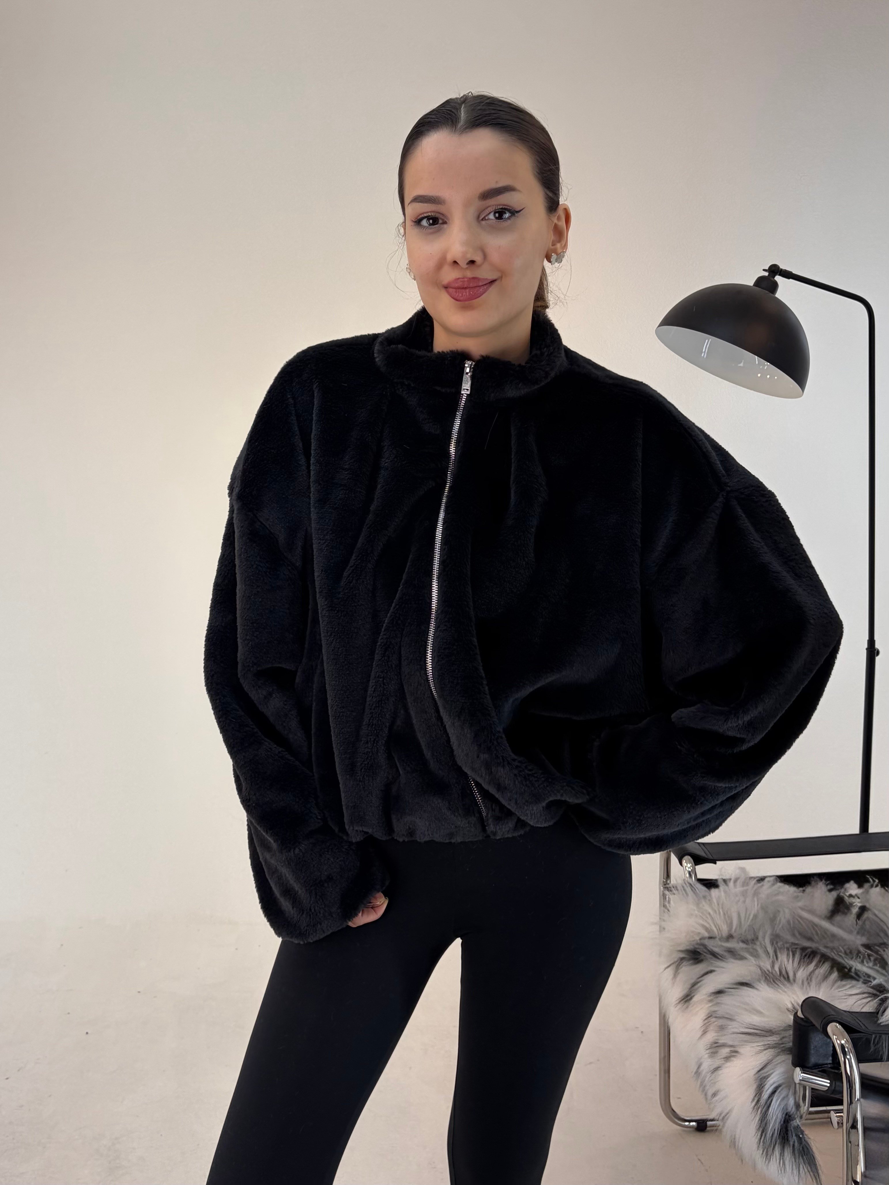 Siyah Bomber Eteği Lastikli Ceket KABAN & MONT & CEKET - Taksim Butik
