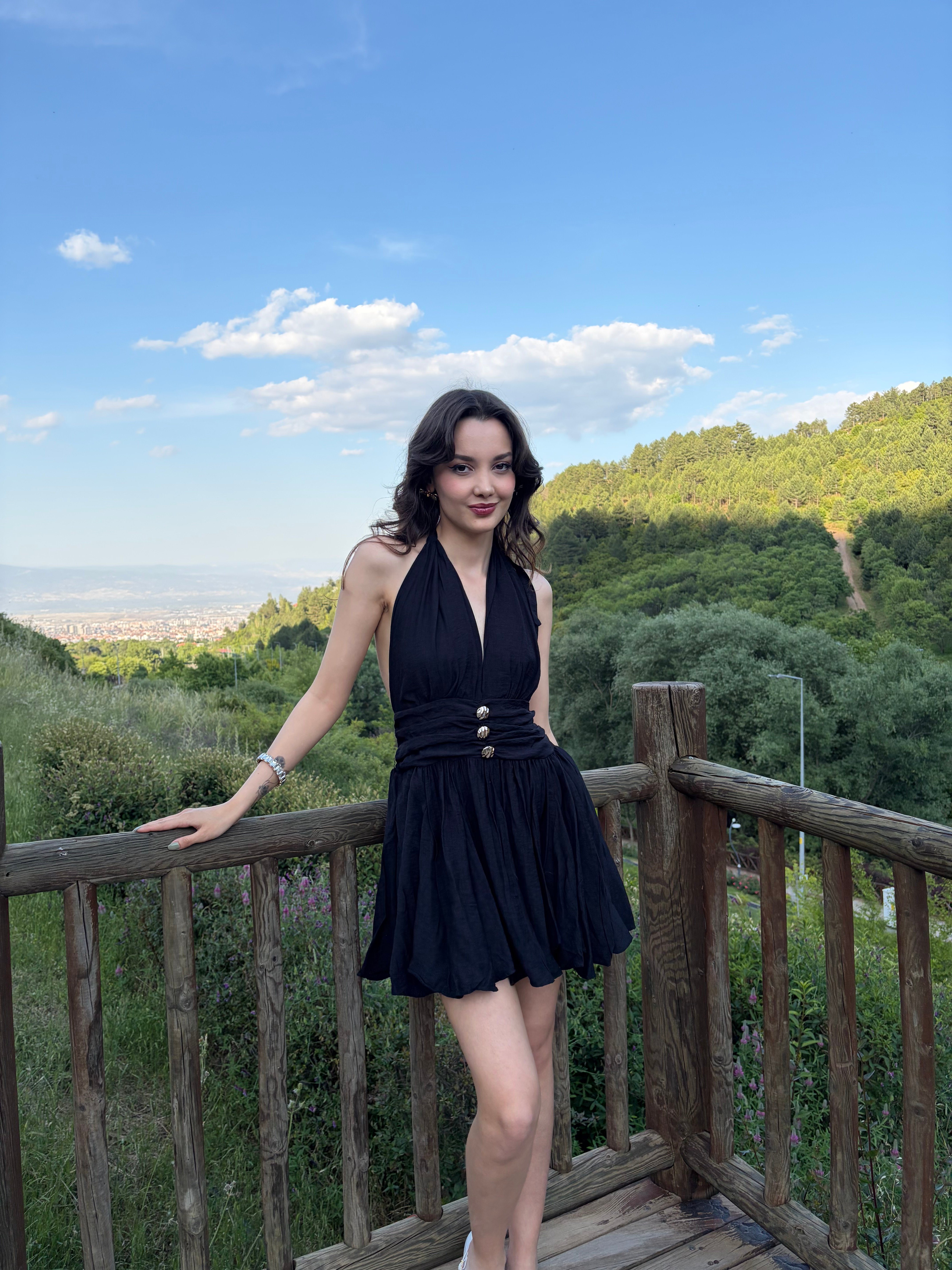 Siyah Keten elbise