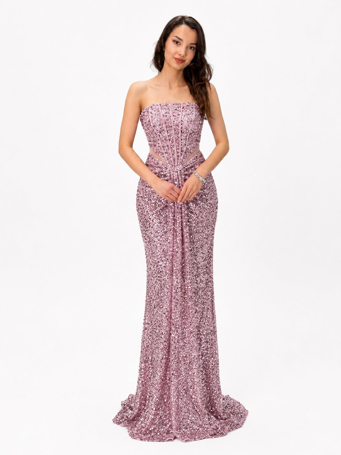 Starlight Pembe Pul Payet Abiye