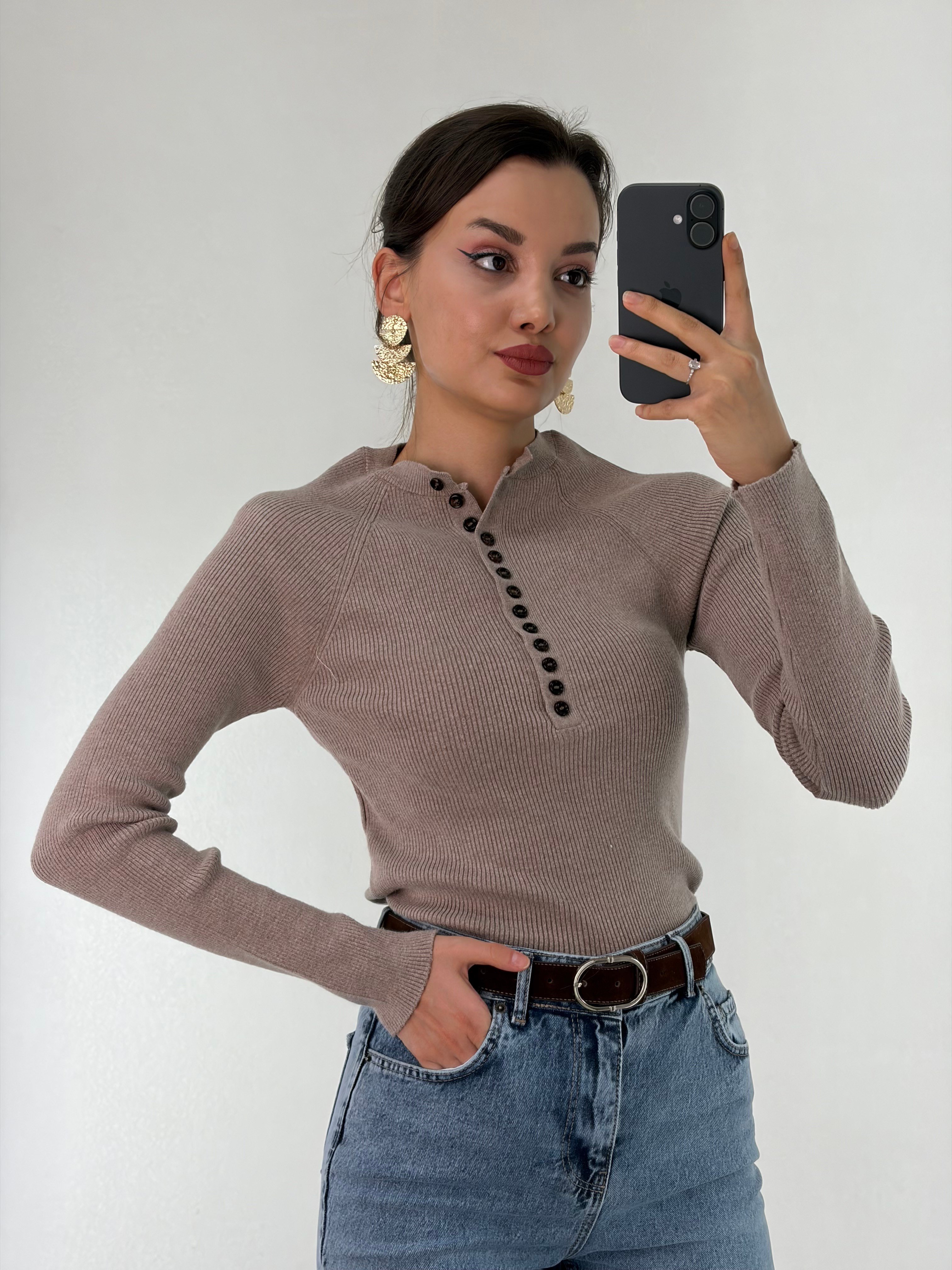 Vizon Çok Düğmeli İtalyan Kesim Basic Triko KAZAK & TRİKO - Taksim Butik