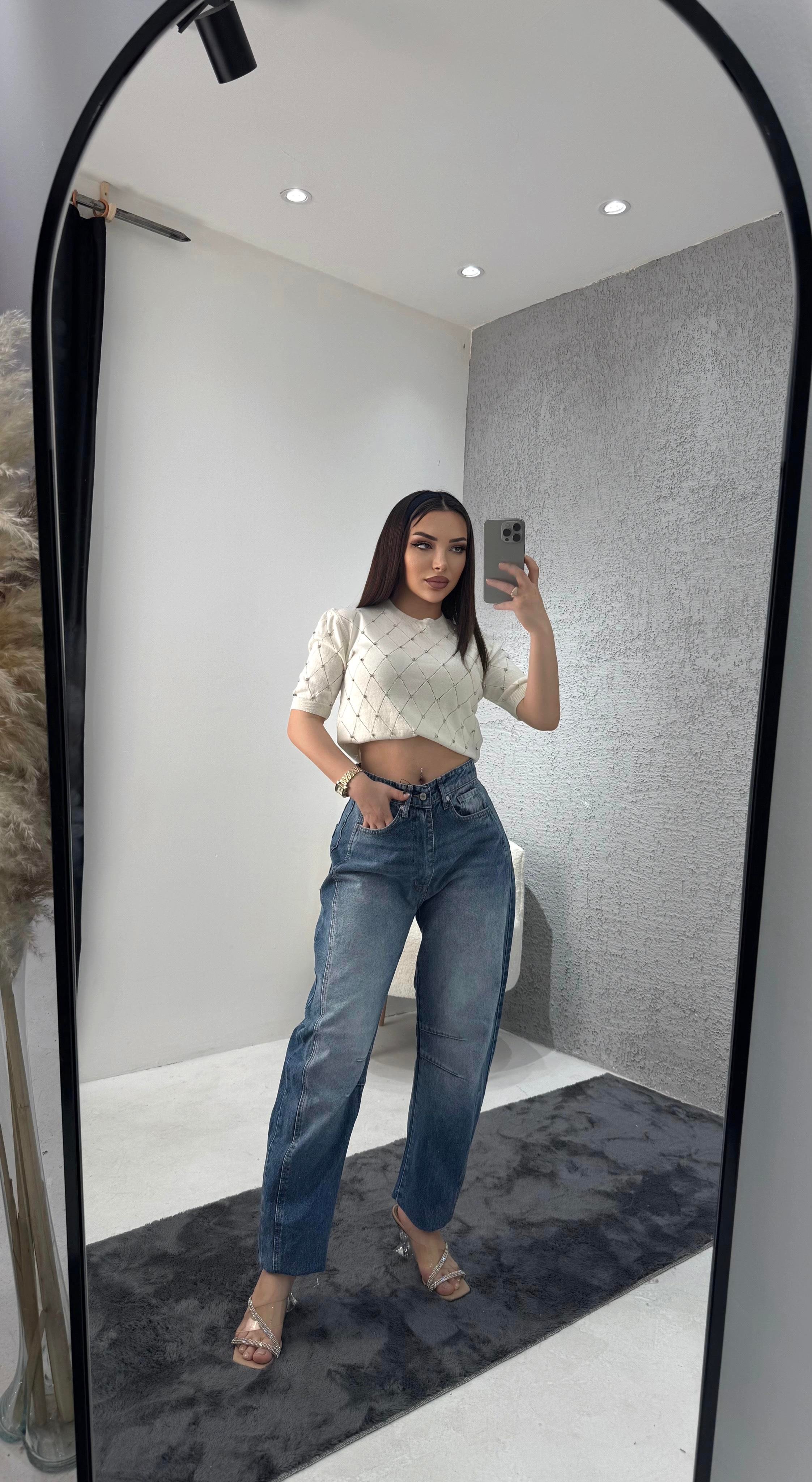 Kadın Vintage Wash Yüksek Bel Geniş Paça Jean