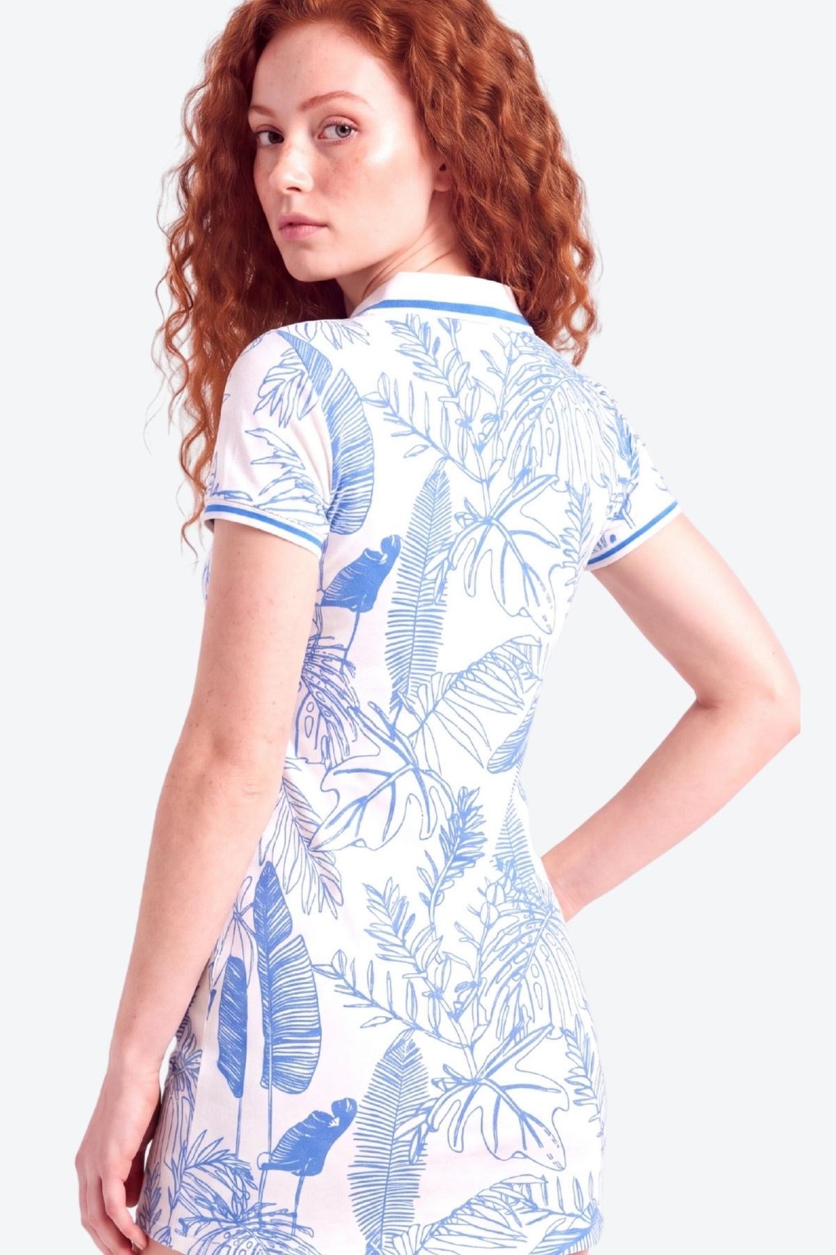 Desen Detaylı Slim Fit Kadın Polo Yaka Elbise