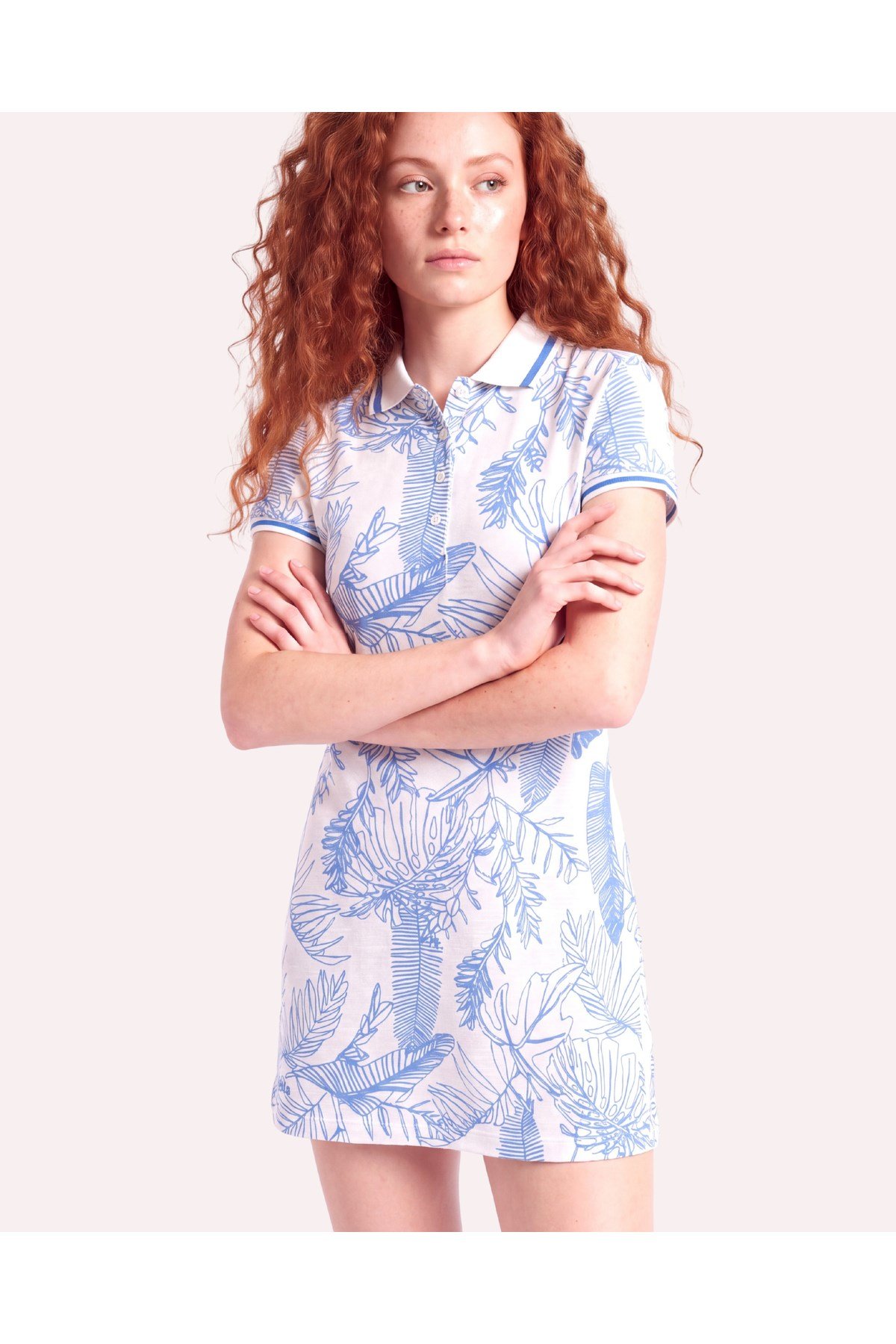 Desen Detaylı Slim Fit Kadın Polo Yaka Elbise