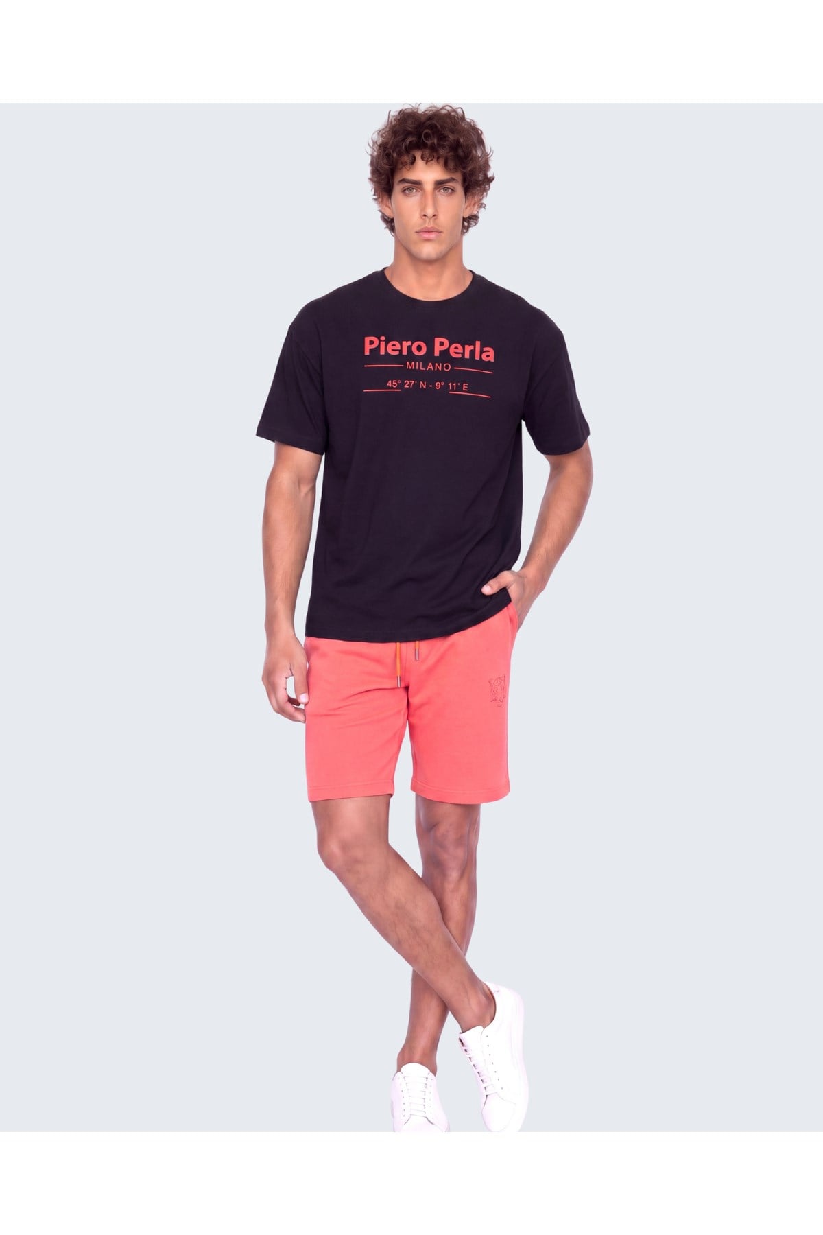 Erkek Bisiklet Yaka Milano Koordinat Baskı Detaylı Oversize Fit T-Shirt