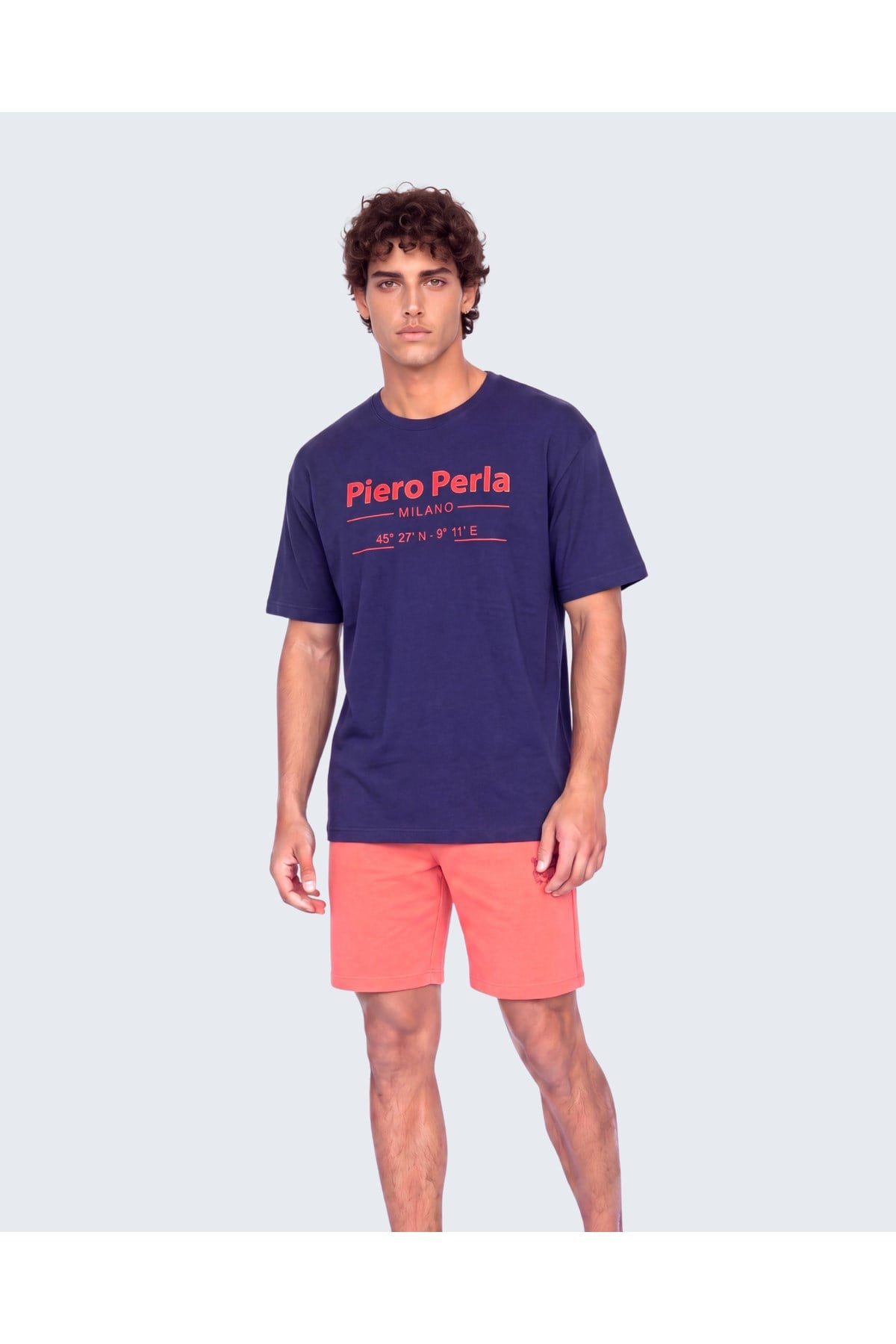 Erkek Bisiklet Yaka Milano Koordinat Baskı Detaylı Oversize Fit T-Shirt