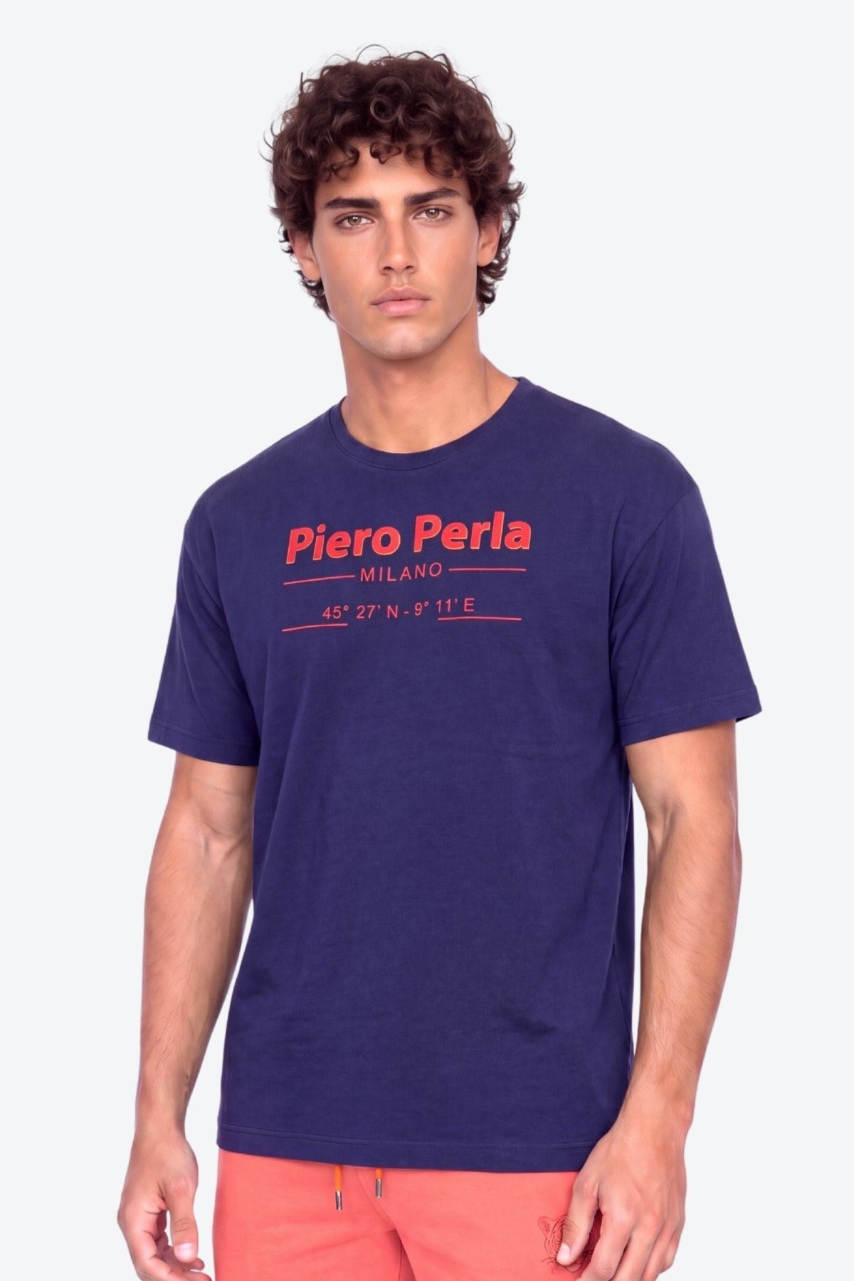 Erkek Bisiklet Yaka Milano Koordinat Baskı Detaylı Oversize Fit T-Shirt