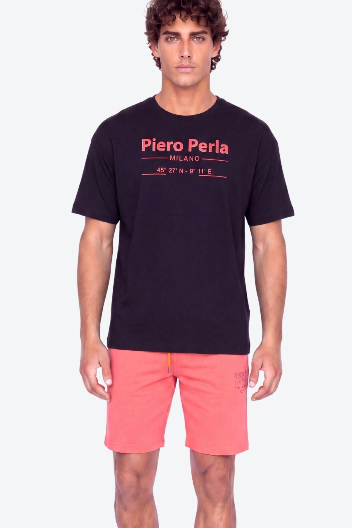 Erkek Bisiklet Yaka Milano Koordinat Baskı Detaylı Oversize Fit T-Shirt