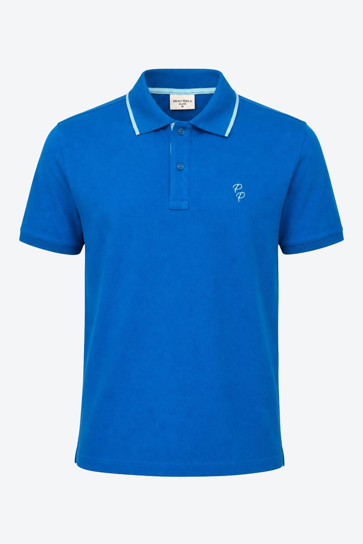Erkek Eva Nakış Detaylı Ayaksız Triko Yaka Slim Fit Kıvrılmaz Yaka Polo T-Shirt