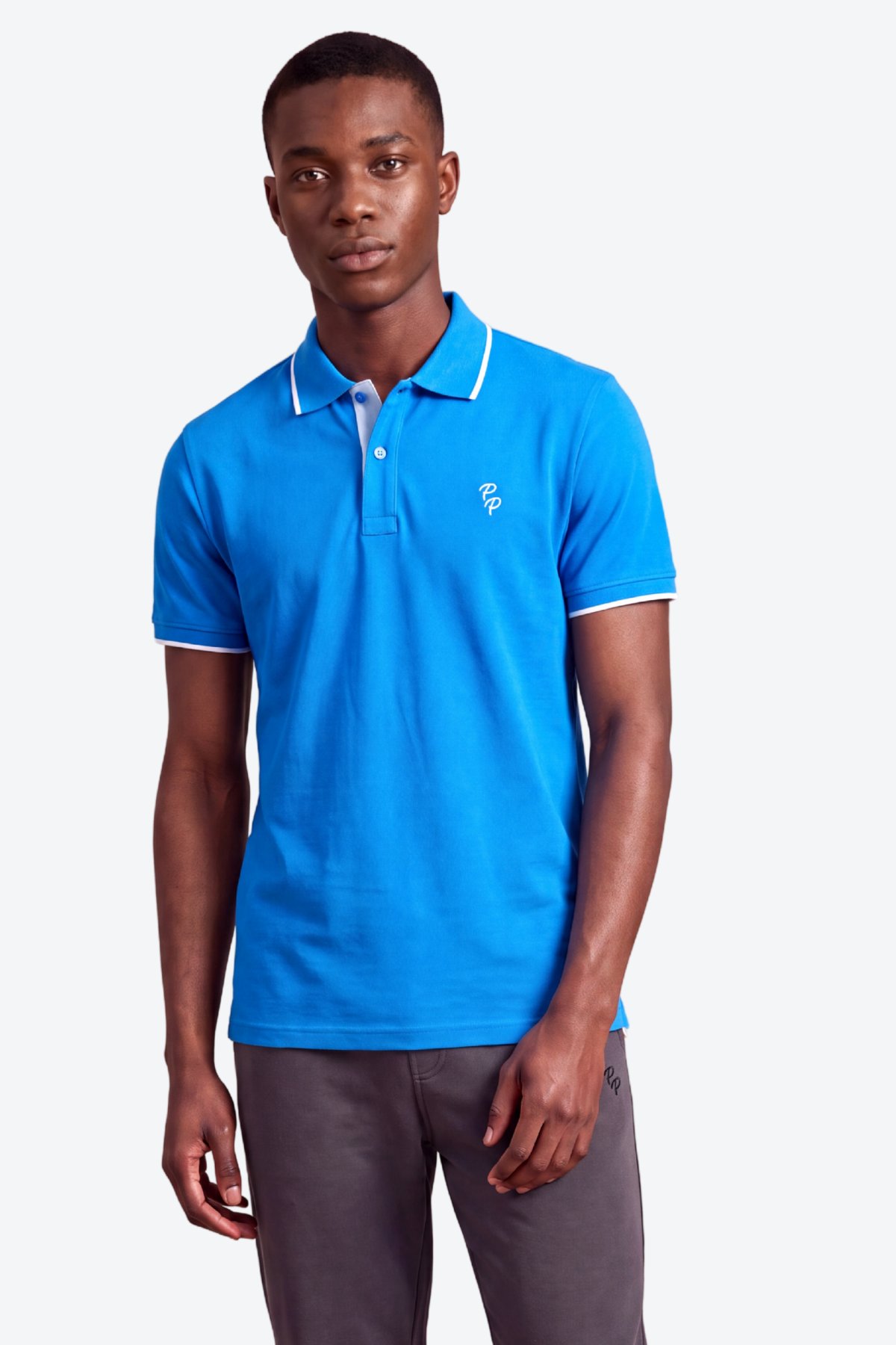 Erkek Eva Nakış Detaylı Ayaksız Triko Yaka Slim Fit Kıvrılmaz Yaka Polo T-Shirt