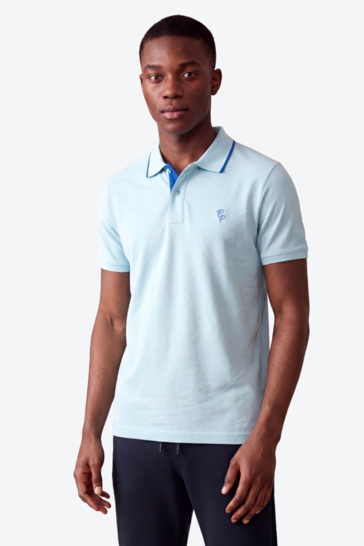 Erkek Eva Nakış Detaylı Ayaksız Triko Yaka Slim Fit Kıvrılmaz Yaka Polo T-Shirt