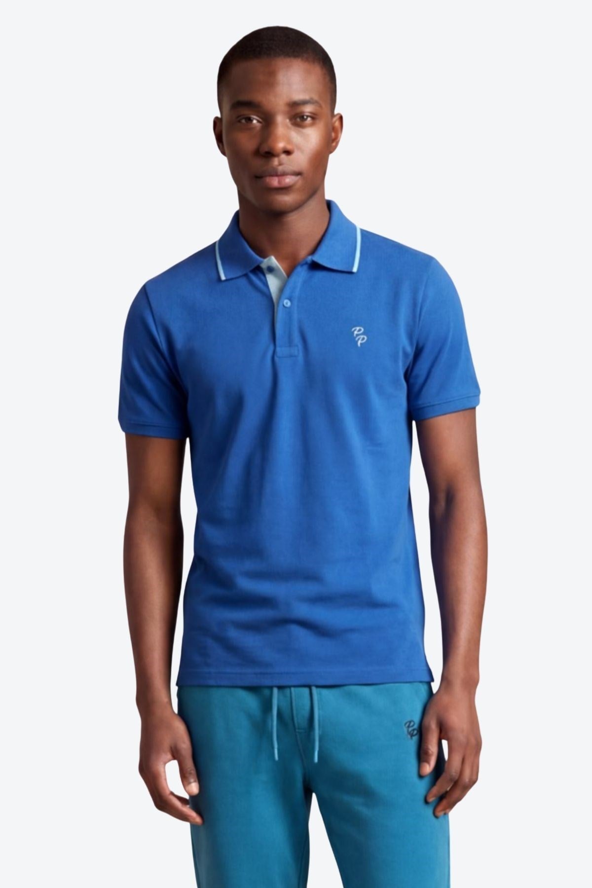 Erkek Eva Nakış Detaylı Ayaksız Triko Yaka Slim Fit Kıvrılmaz Yaka Polo T-Shirt