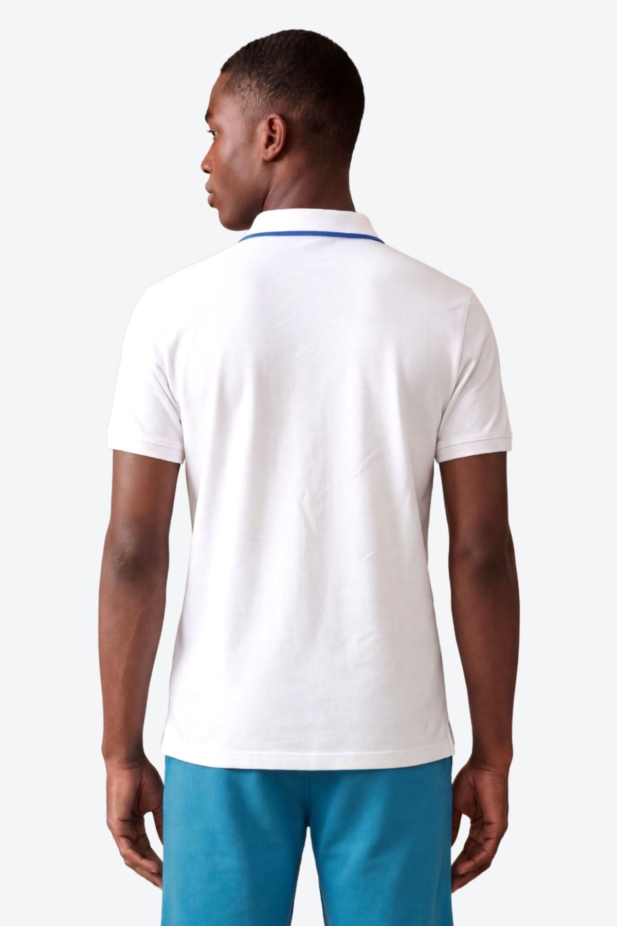 Erkek Eva Nakış Detaylı Ayaksız Triko Yaka Slim Fit Kıvrılmaz Yaka Polo T-Shirt
