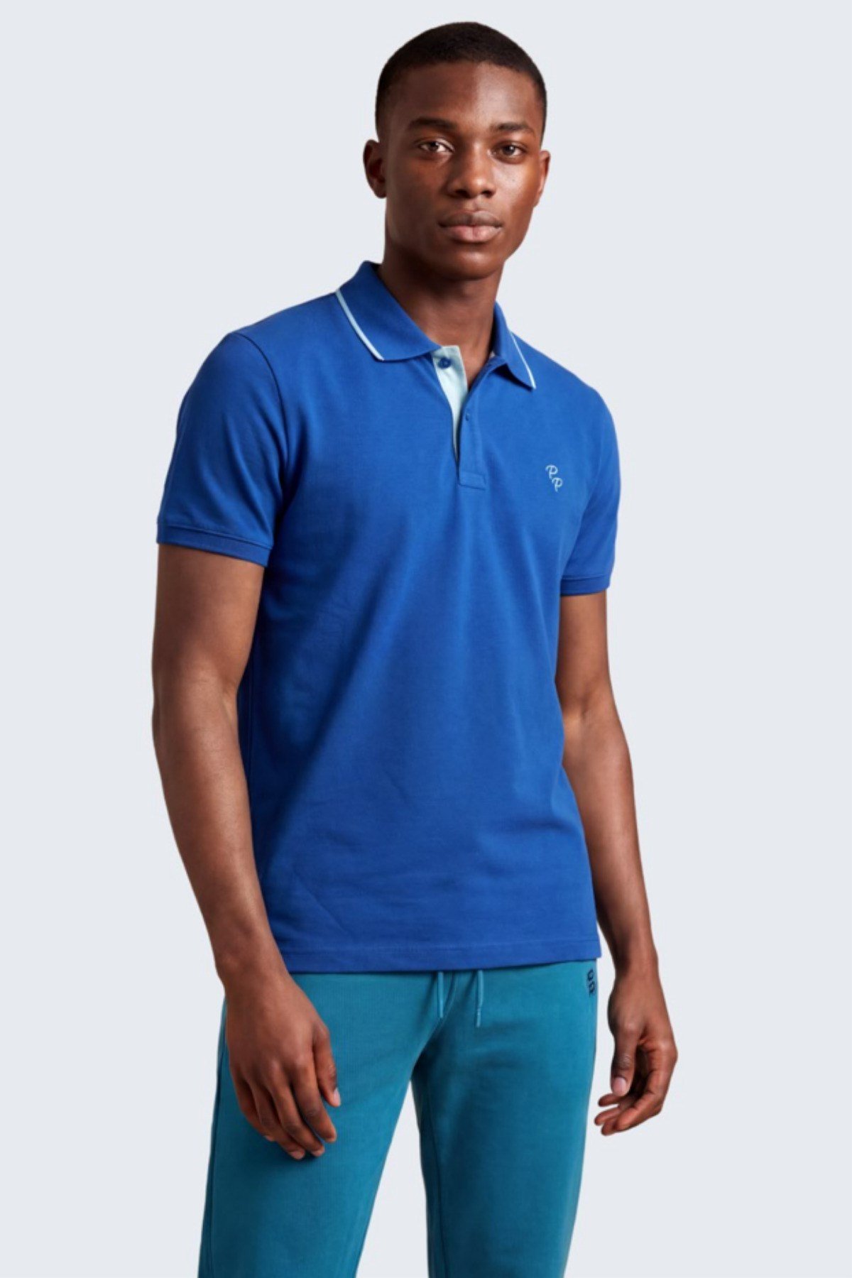 Erkek Eva Nakış Detaylı Ayaksız Triko Yaka Slim Fit Kıvrılmaz Yaka Polo T-Shirt