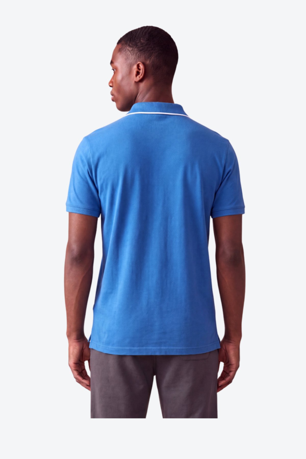 Erkek Eva Nakış Detaylı Ayaksız Triko Yaka Slim Fit Kıvrılmaz Yaka Polo T-Shirt