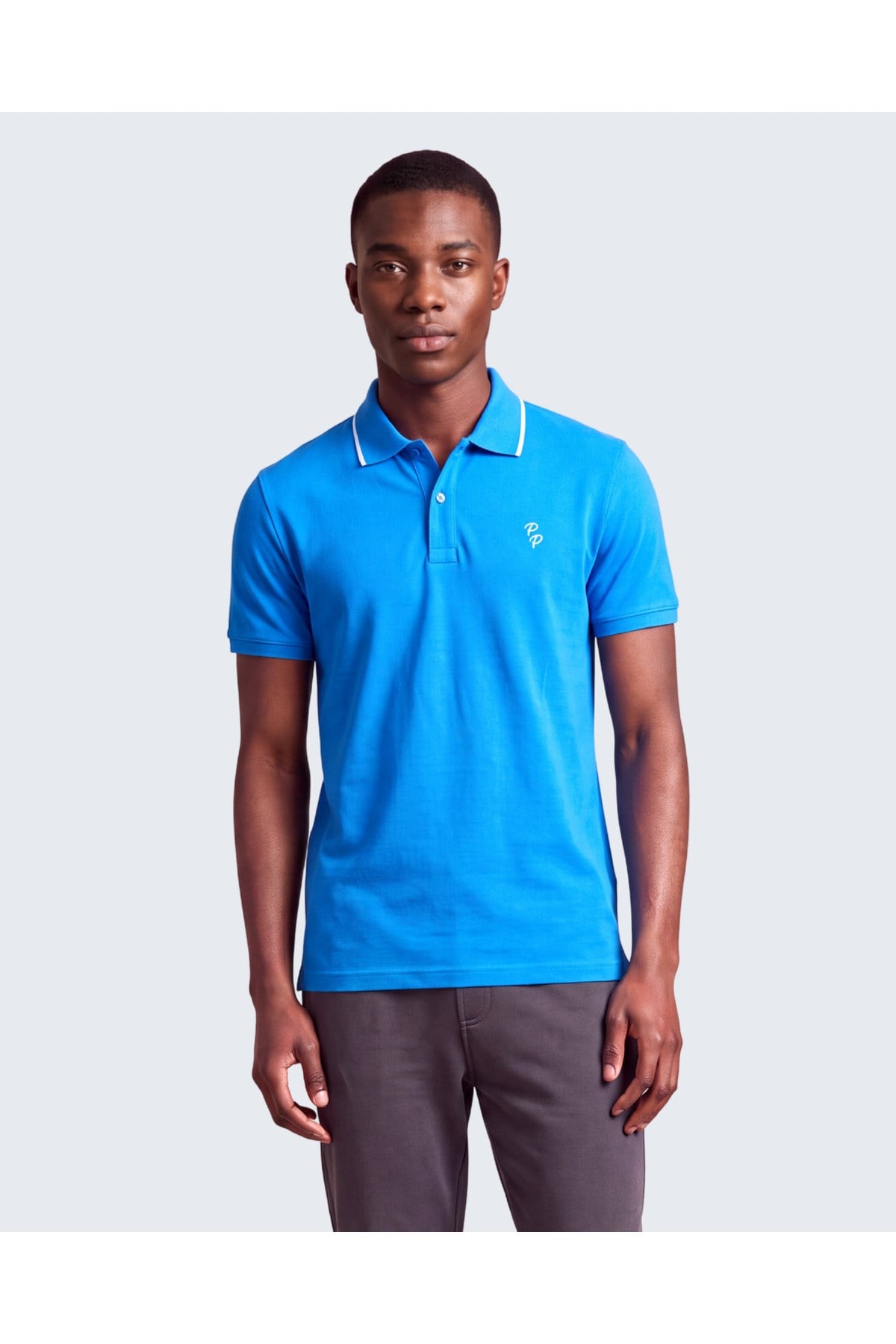 Erkek Eva Nakış Detaylı Ayaksız Triko Yaka Slim Fit Kıvrılmaz Yaka Polo T-Shirt