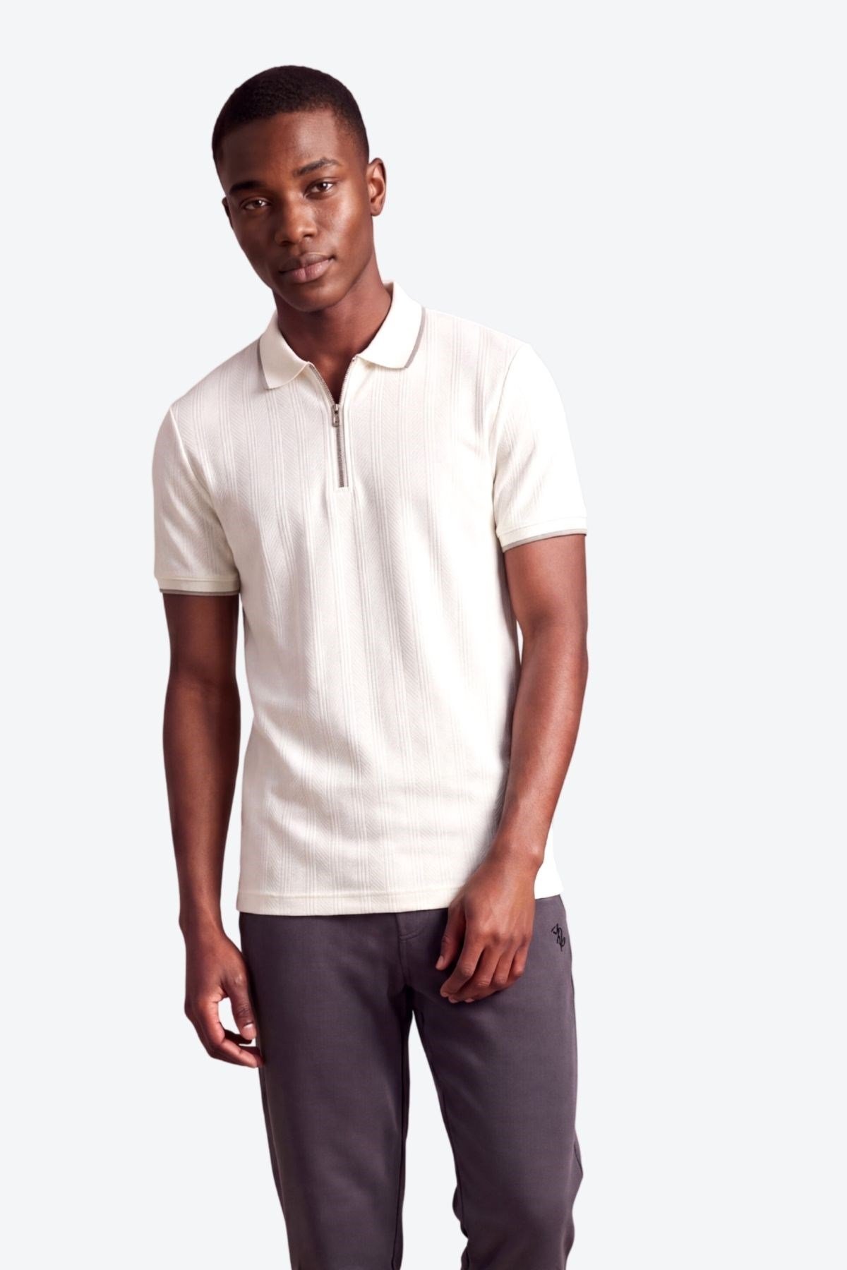 Erkek Fermuar Detaylı Slim Fit Polo Yaka T-Shirt