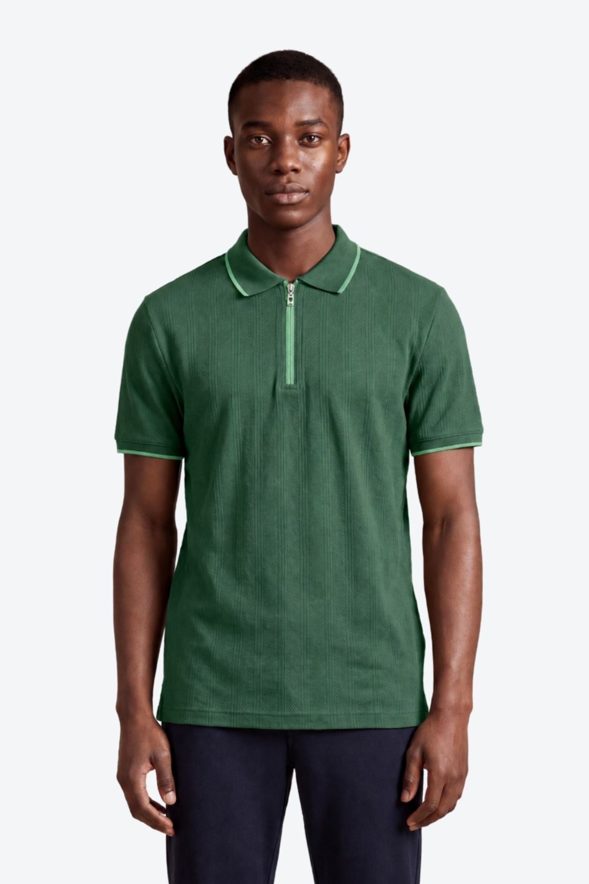Erkek Fermuar Detaylı Slim Fit Polo Yaka T-Shirt