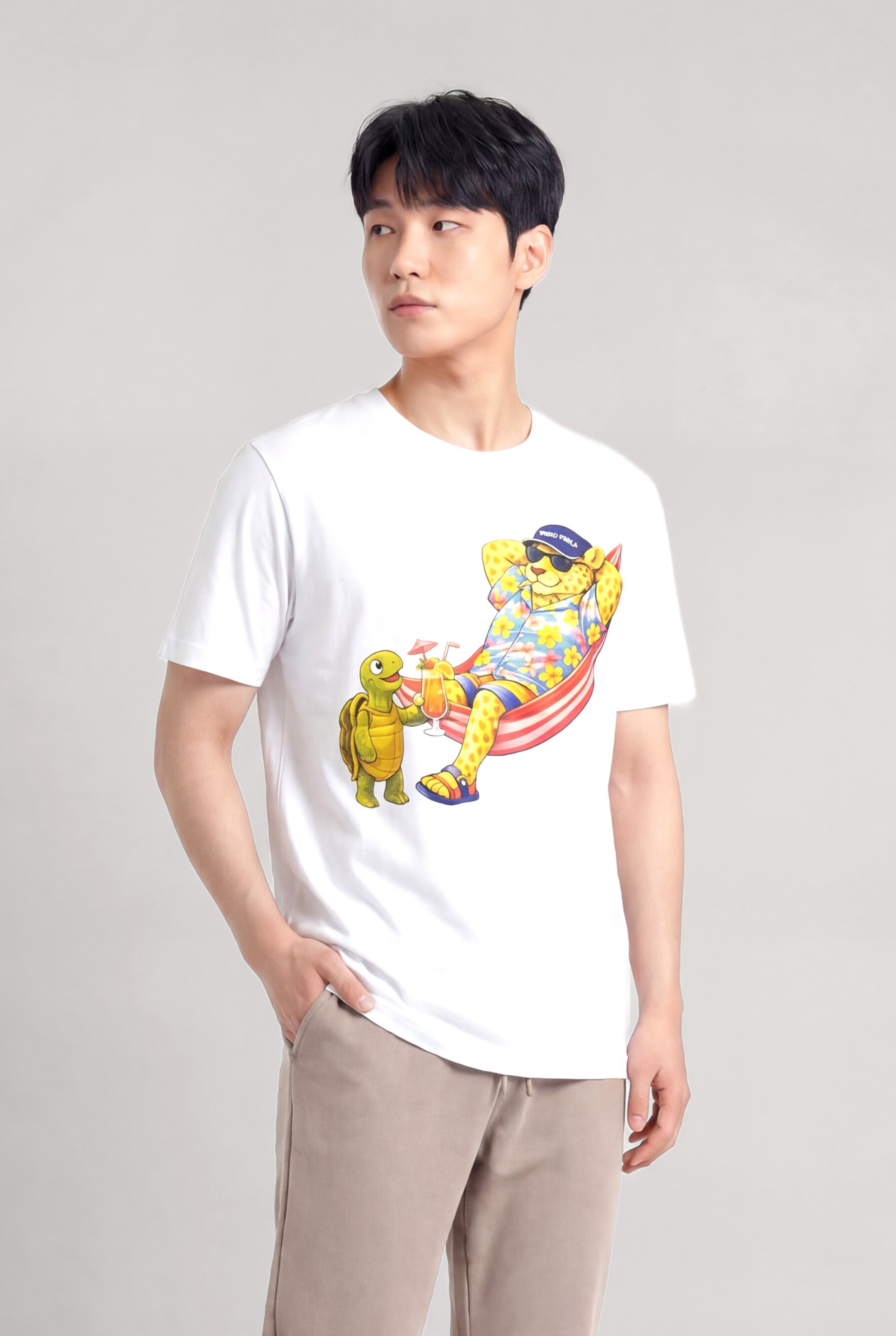 Jaguar Baskı Detaylı Bisiklet Yaka Regular Fit Erkek Beyaz T-Shirt
