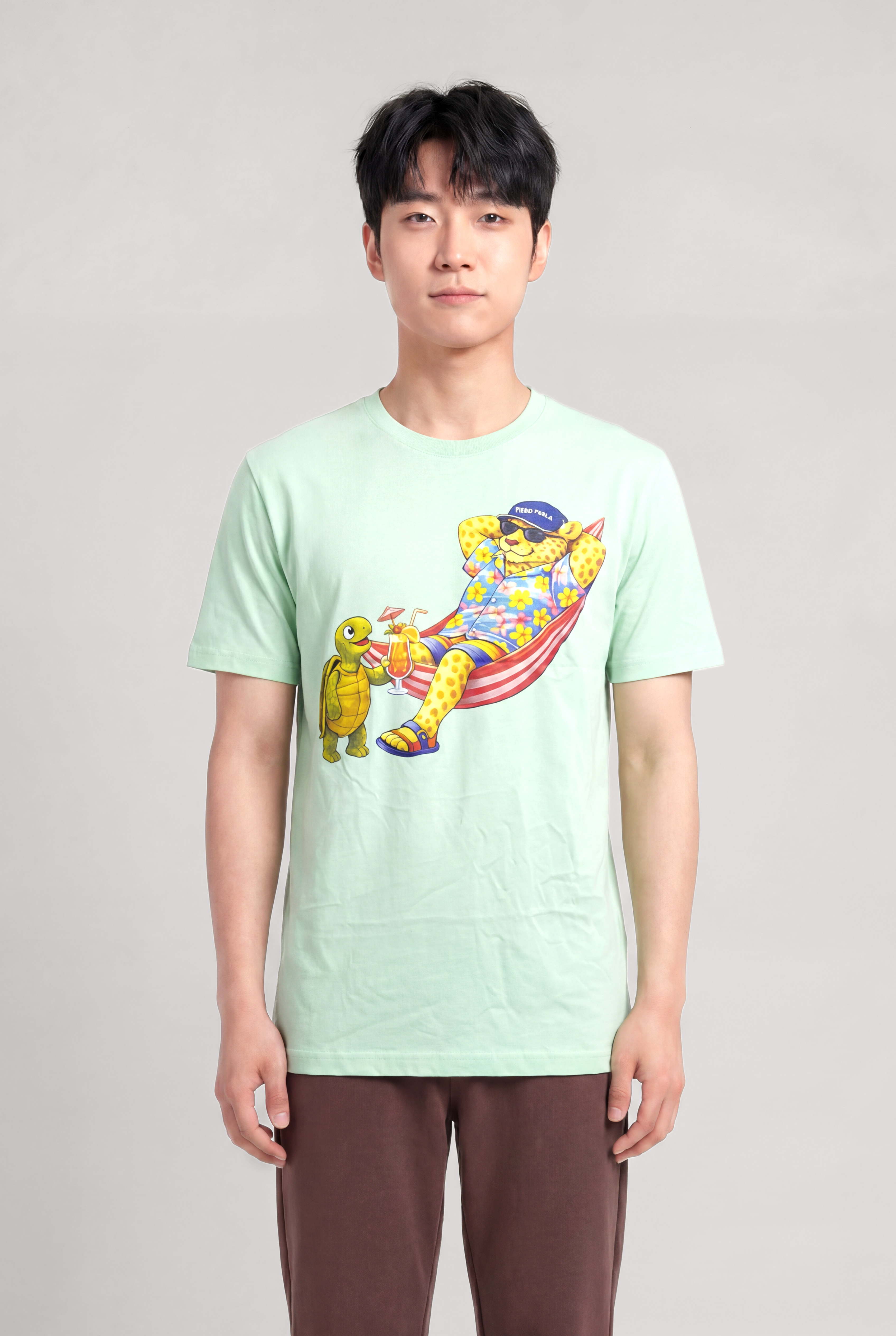 Jaguar Baskı Detaylı Bisiklet Yaka Regular Fit Erkek Su Yeşili T-Shirt