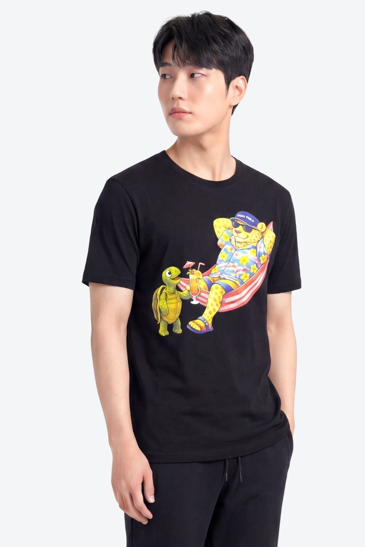 Jaguar Baskı Detaylı Bisiklet Yaka Regular Fit Erkek Siyah T-Shirt