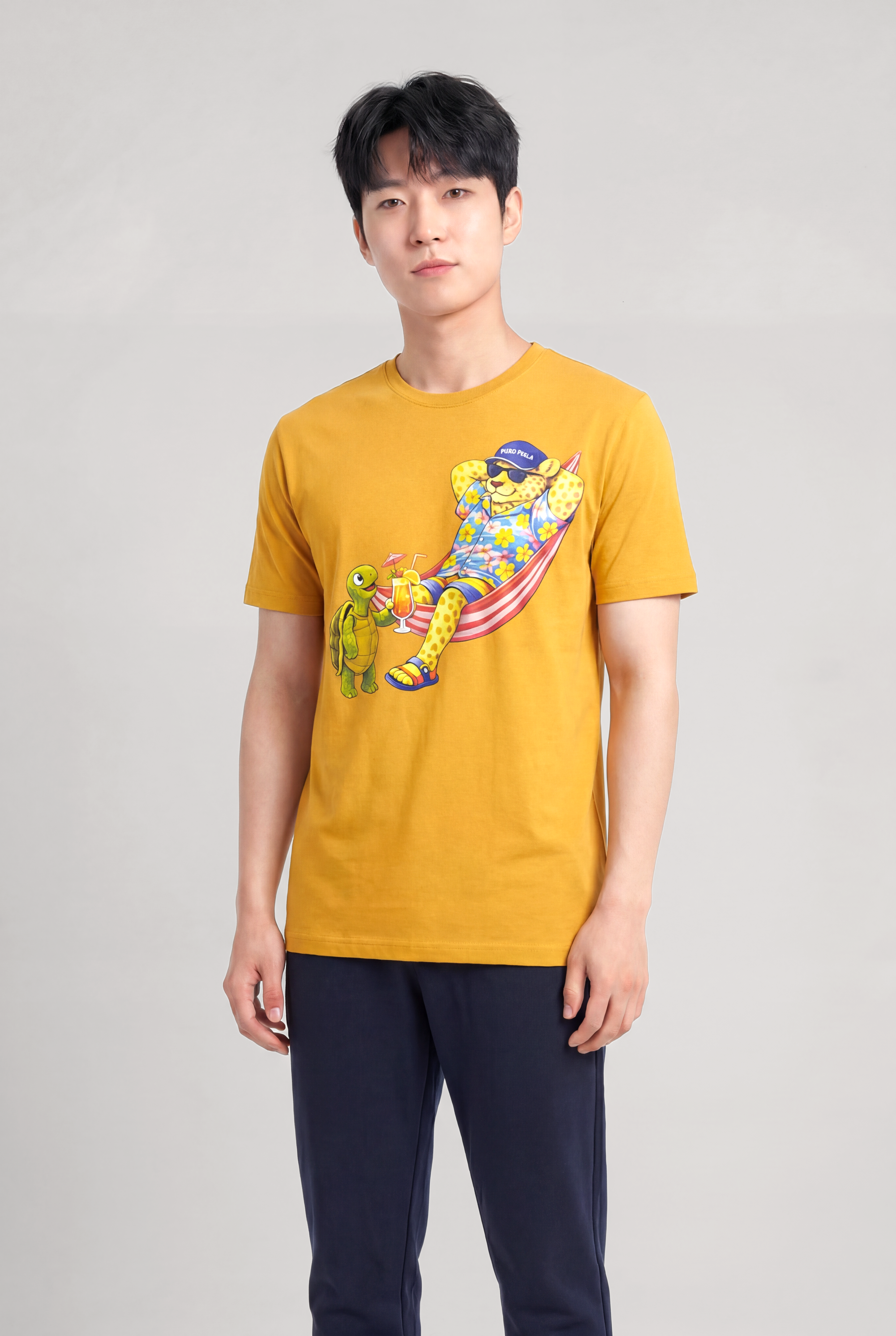 Jaguar Baskı Detaylı Bisiklet Yaka Regular Fit Erkek Hardal T-Shirt