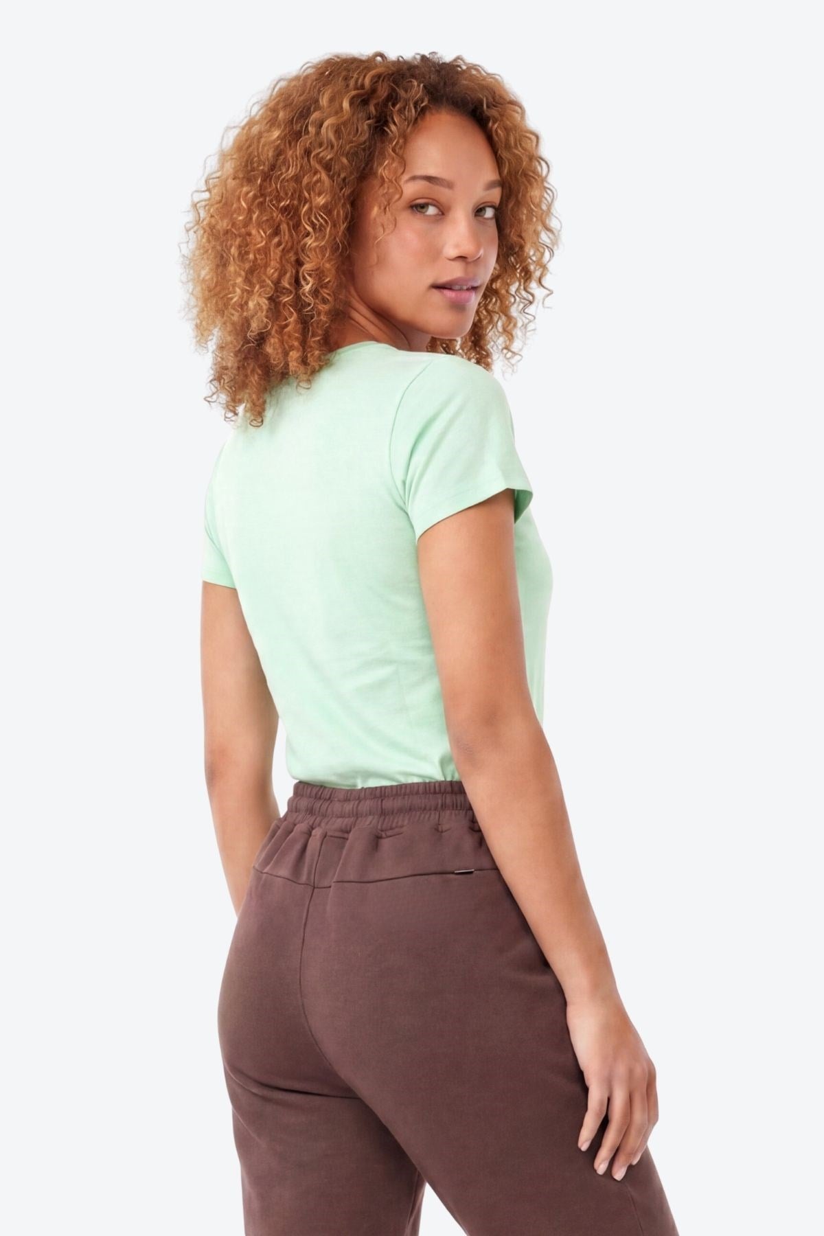 Jaguar Baskı Detaylı Bisiklet Yaka Slim Fit Kadın Su Yeşili T-Shirt