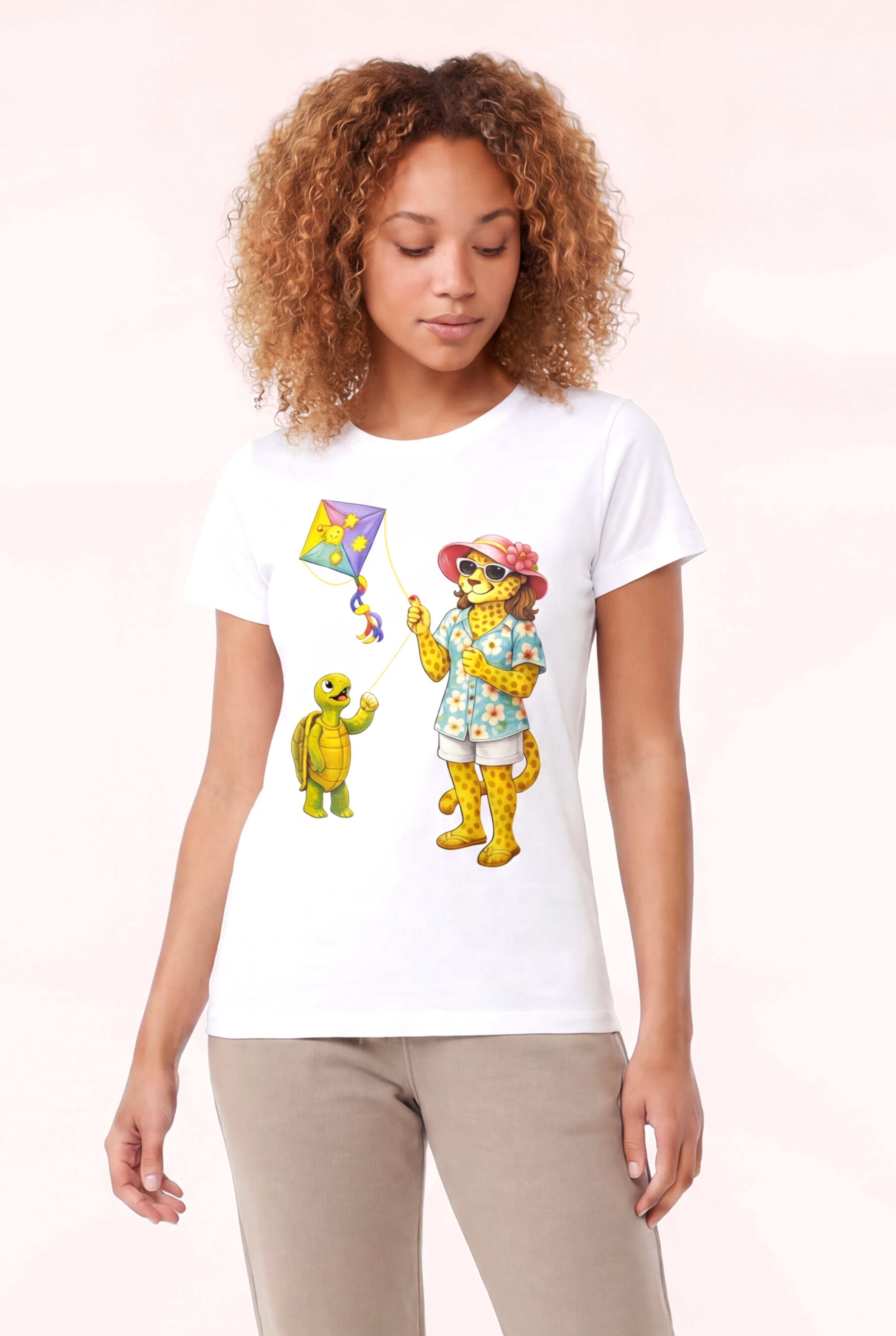 Jaguar Baskı Detaylı Bisiklet Yaka Slim Fit Kadın Beyaz T-Shirt