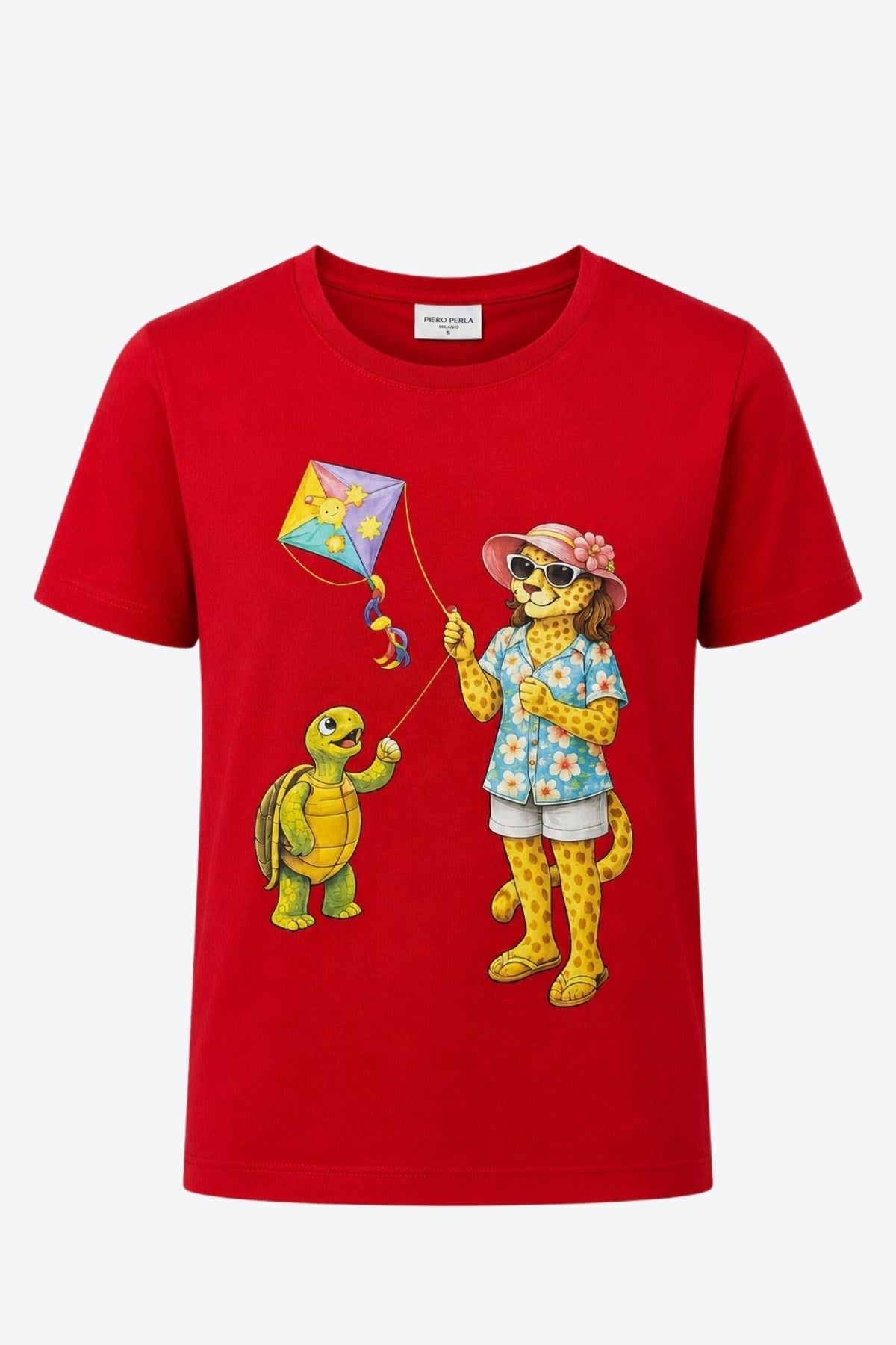 Jaguar Baskı Detaylı Bisiklet Yaka Slim Fit Kadın Kırmızı T-Shirt