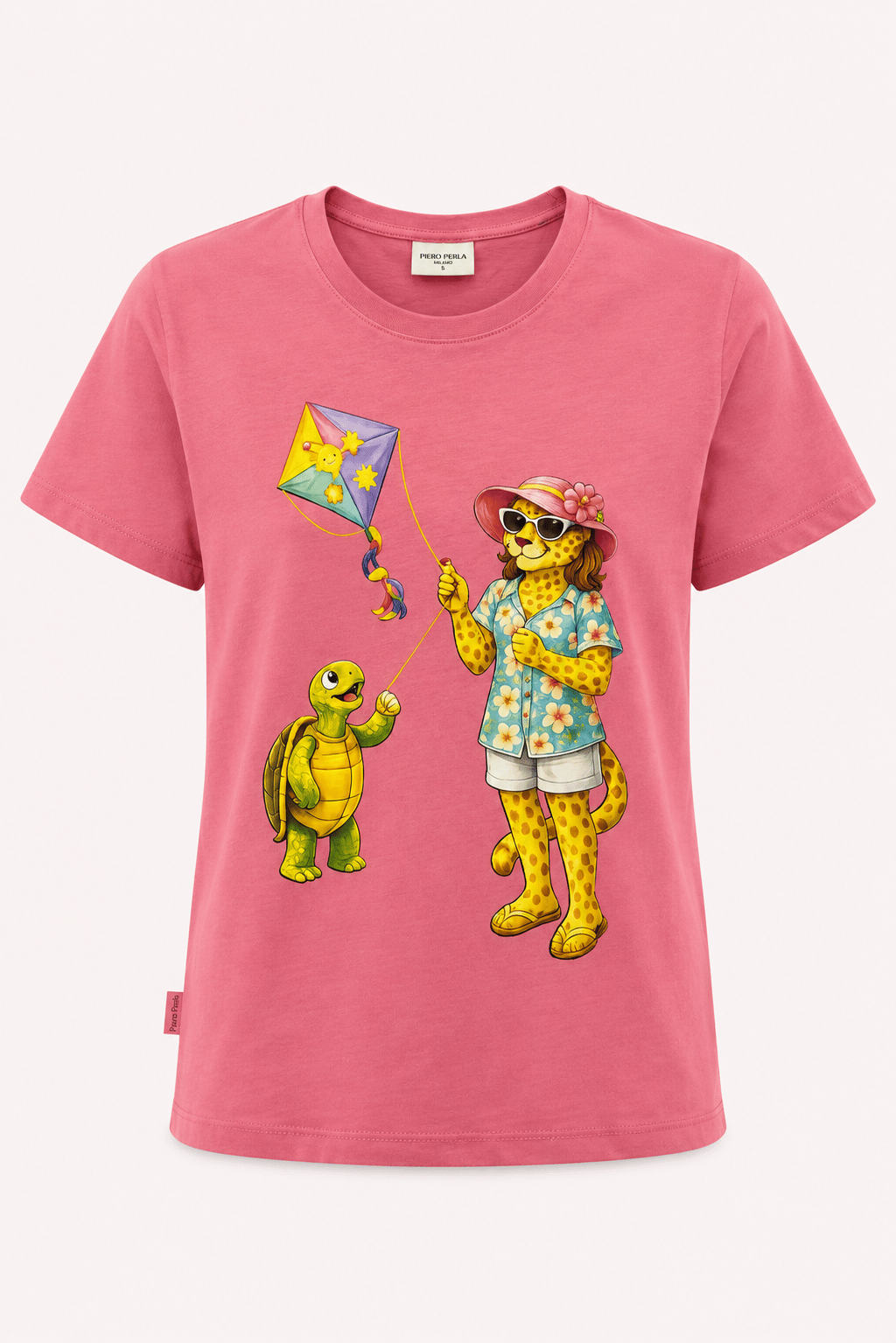 Jaguar Baskı Detaylı Bisiklet Yaka Slim Fit Kadın Pembe T-Shirt
