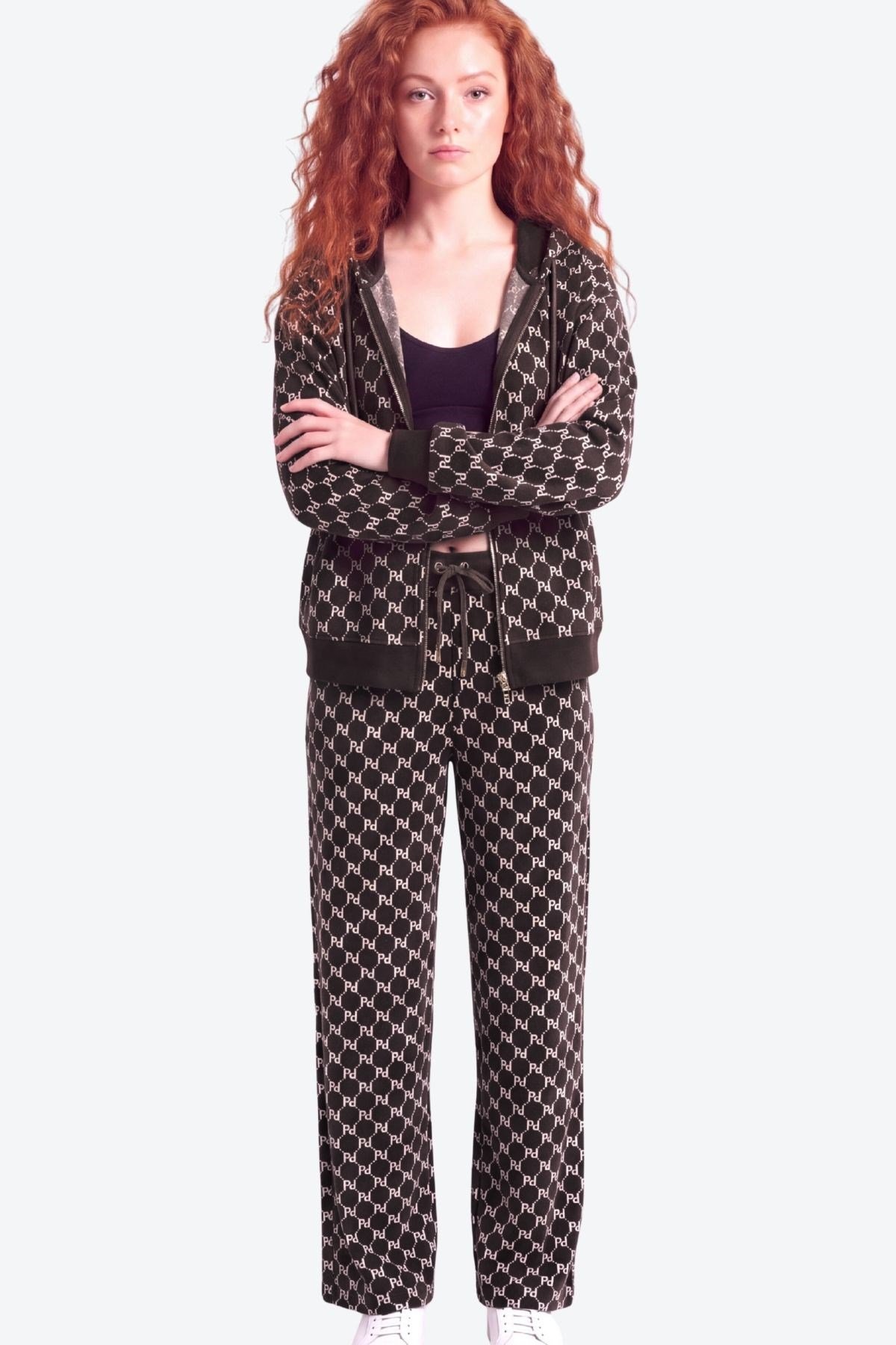 Kadın İmza Monogram Desen Detaylı Loose Fit Eşofman Altı