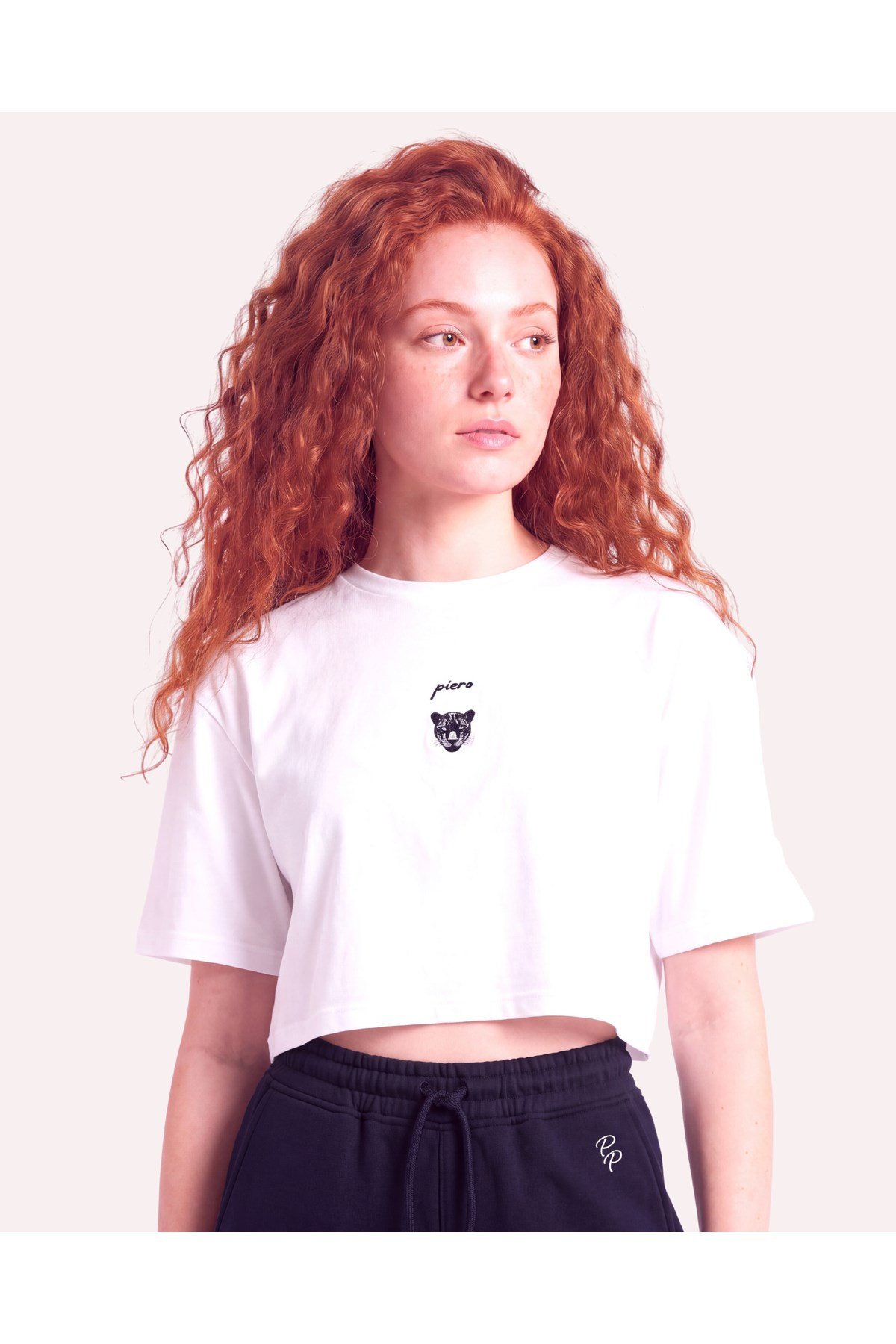 Kadın Örme Kısa Kol Crop Beyaz T-Shirt