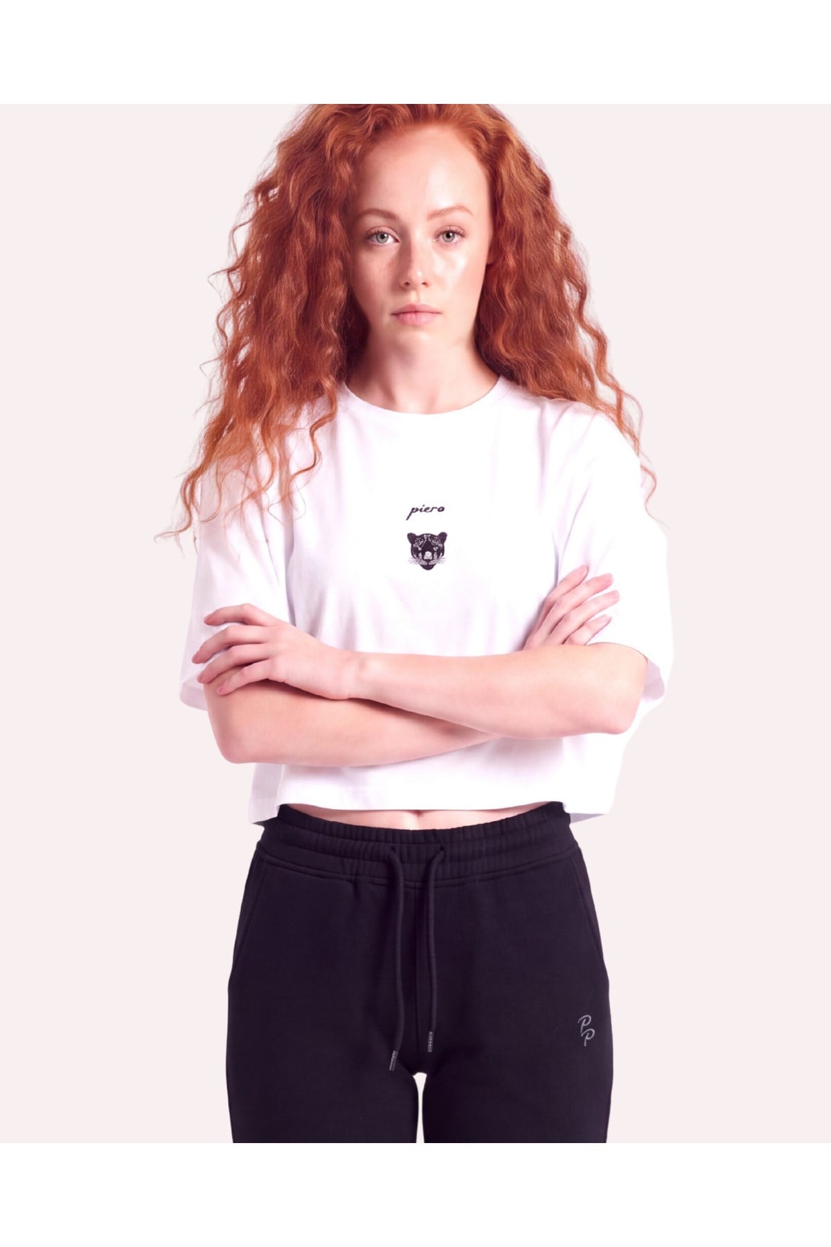 Kadın Örme Kısa Kol Crop Beyaz T-Shirt