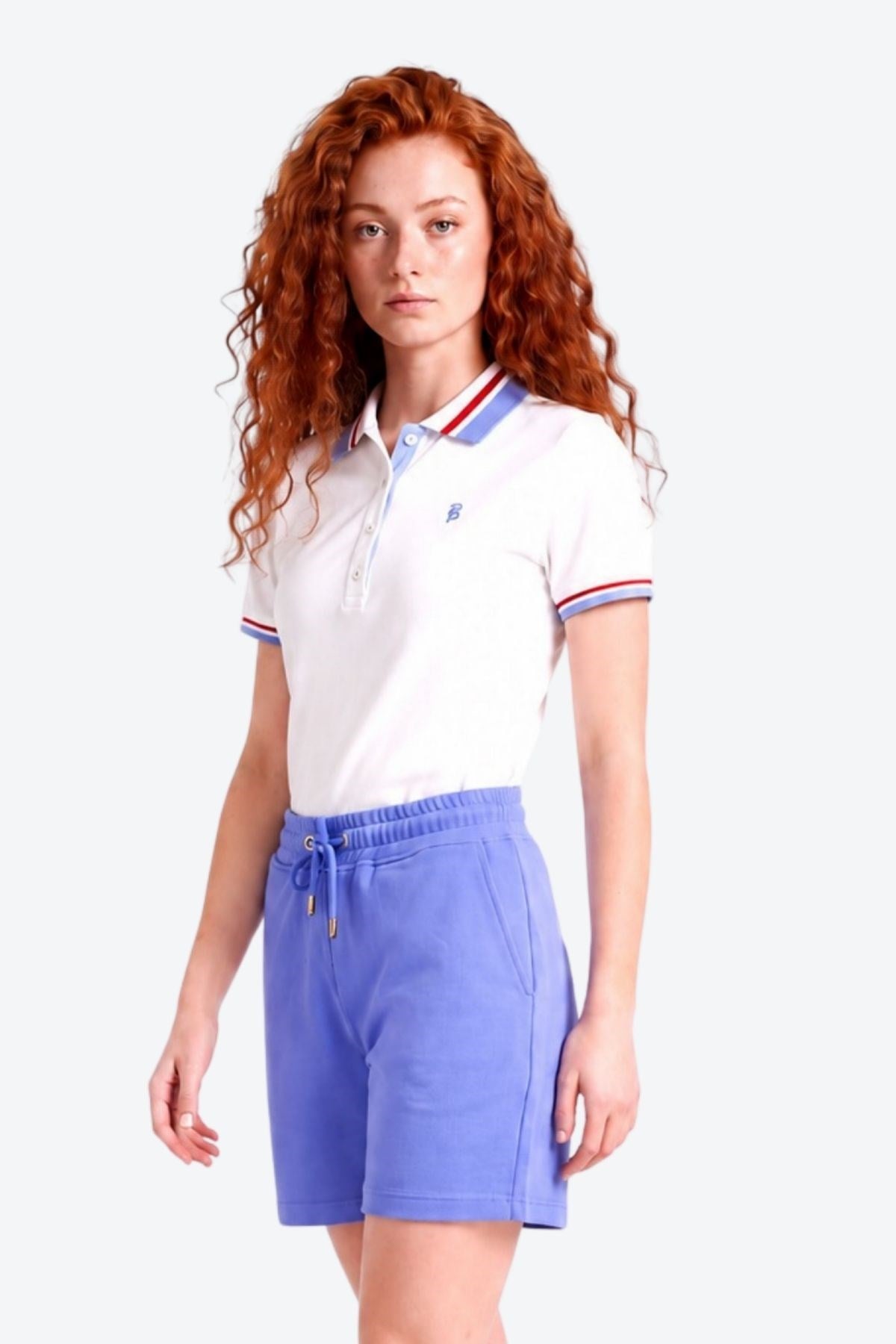 Kadın PP Eva Nakış Detaylı Ayaksız Yaka Slim Fit Polo Yaka T-Shirt