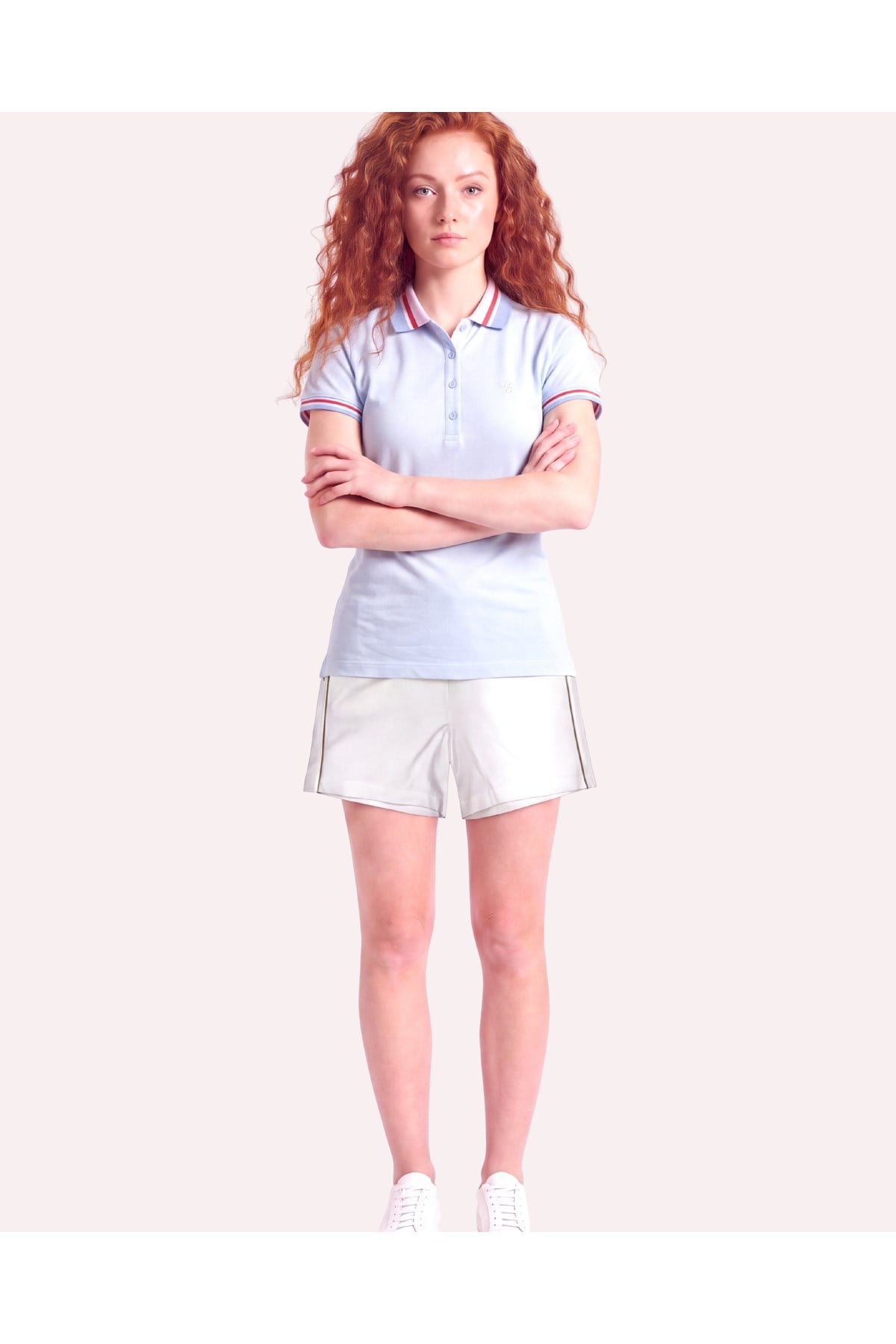Kadın PP Eva Nakış Detaylı Ayaksız Yaka Slim Fit Polo Yaka T-Shirt
