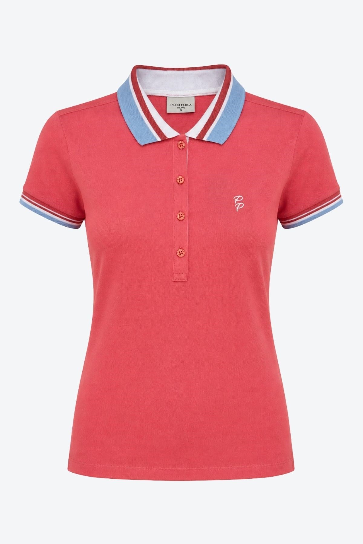 Kadın PP Eva Nakış Detaylı Ayaksız Yaka Slim Fit Polo Yaka T-Shirt