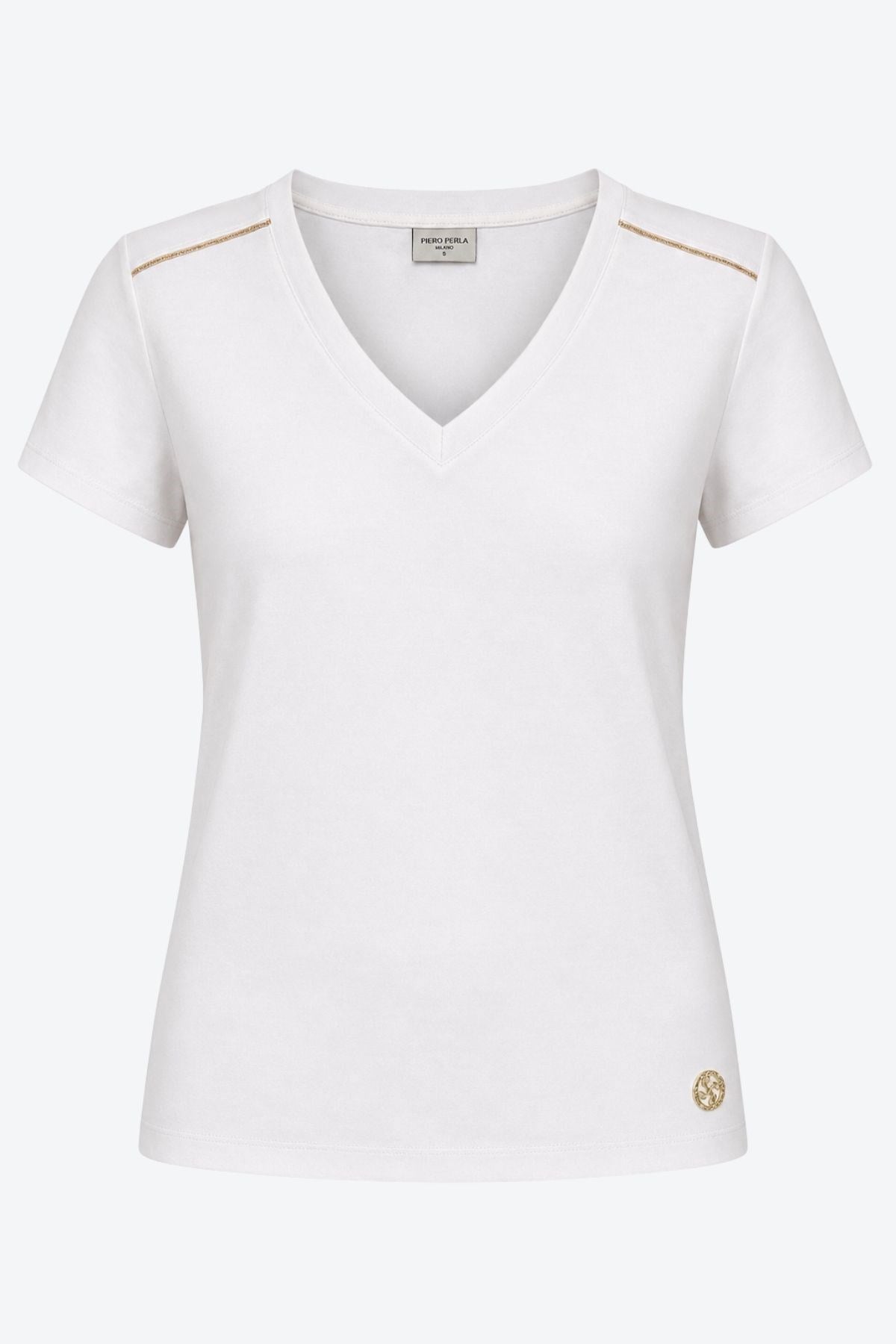 Kadın V Yaka Metal Logo Detaylı Regular Fit T-Shirt