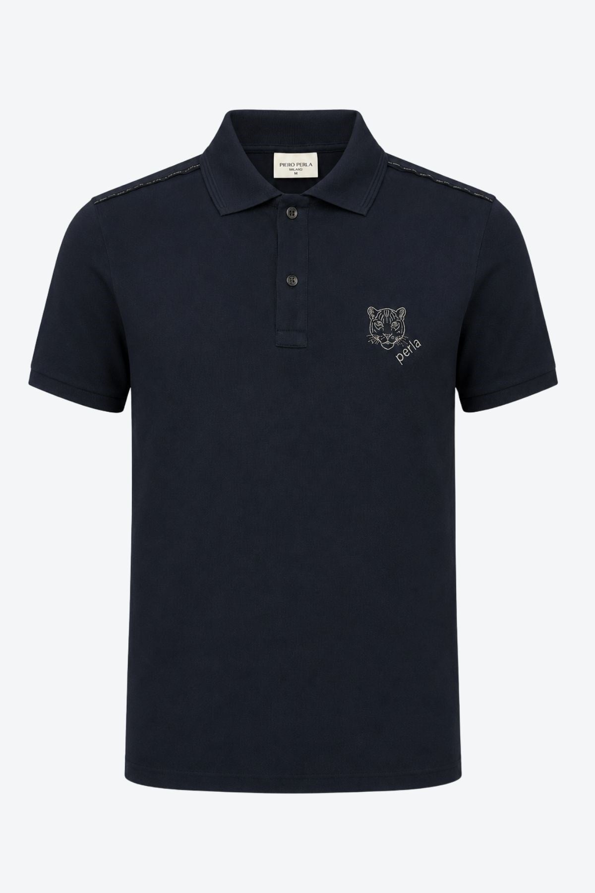 Kontür Jaguar Nakış Detaylı Slim Fit Erkek Polo Yaka Siyah T-Shirt