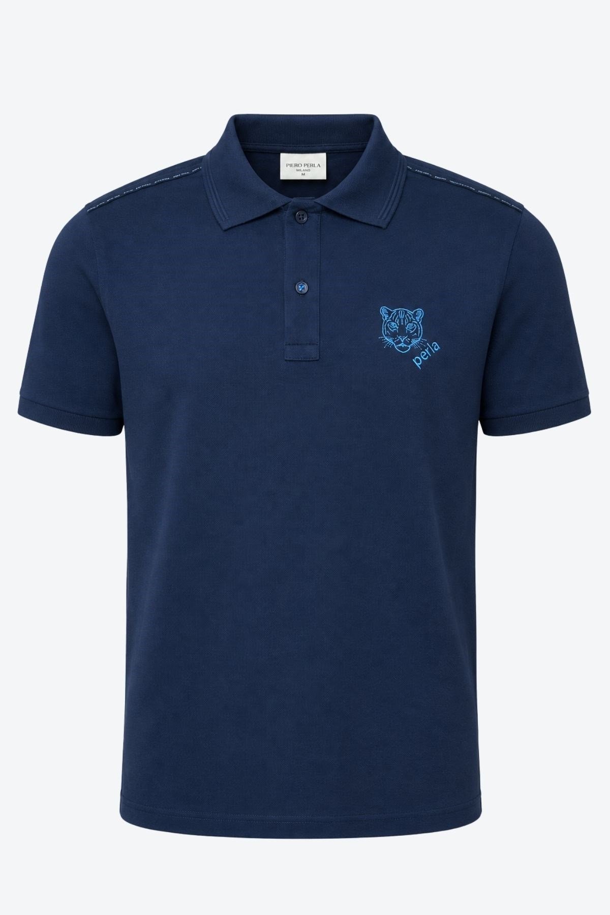 Kontür Jaguar Nakış Detaylı Slim Fit Erkek Polo Yaka Lacivert T-Shirt