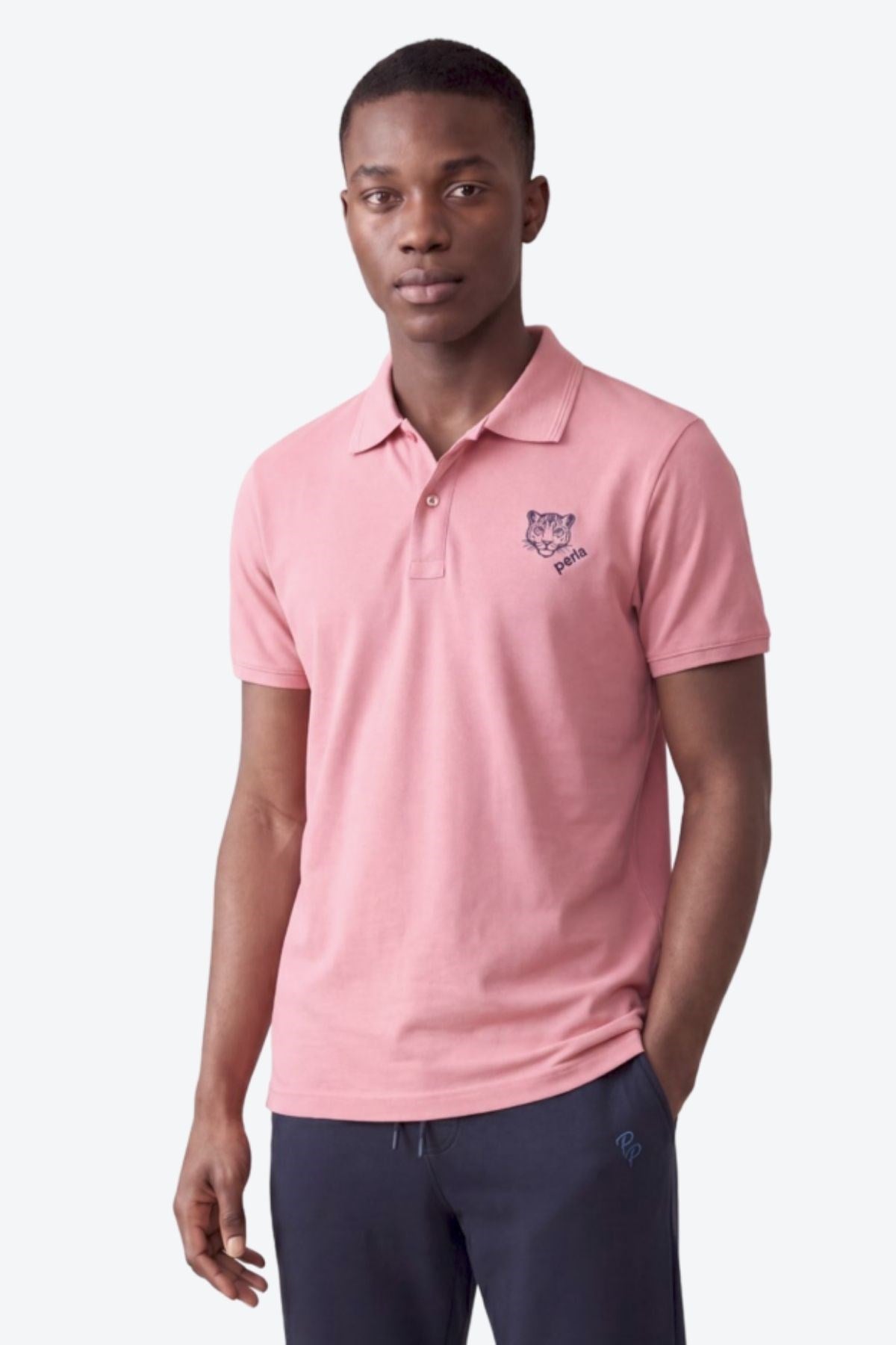 Kontür Jaguar Nakış Detaylı Slim Fit Erkek Polo Yaka Gül Kurusu T-Shirt