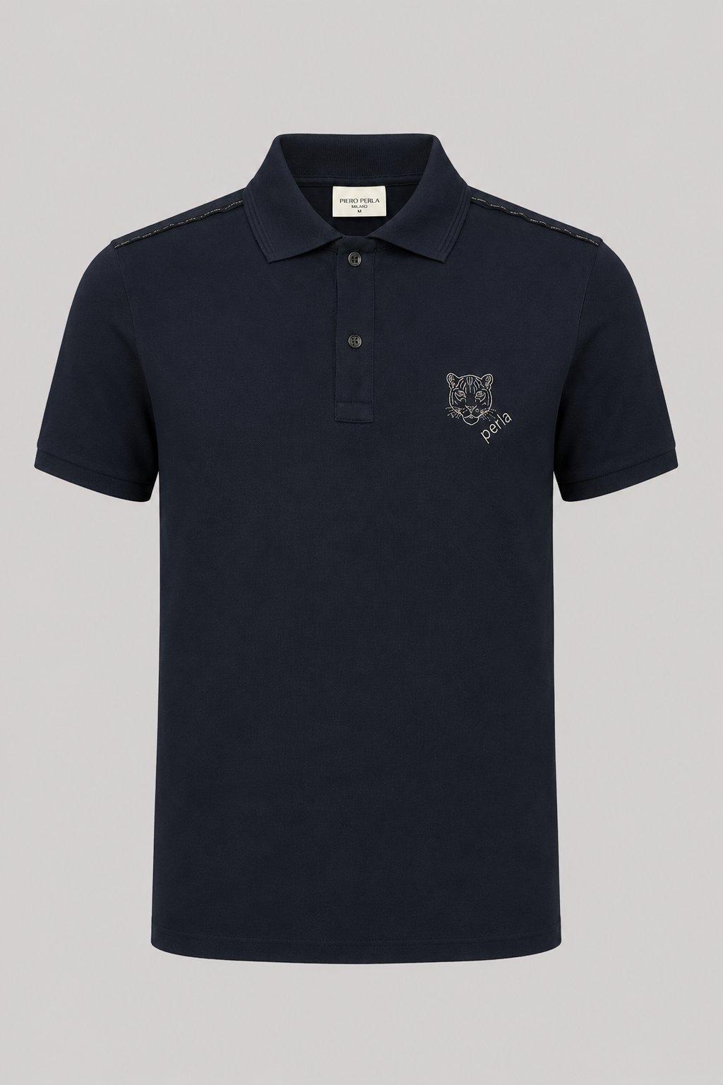 Kontür Jaguar Nakış Detaylı Slim Fit Erkek Polo Yaka Siyah T-Shirt