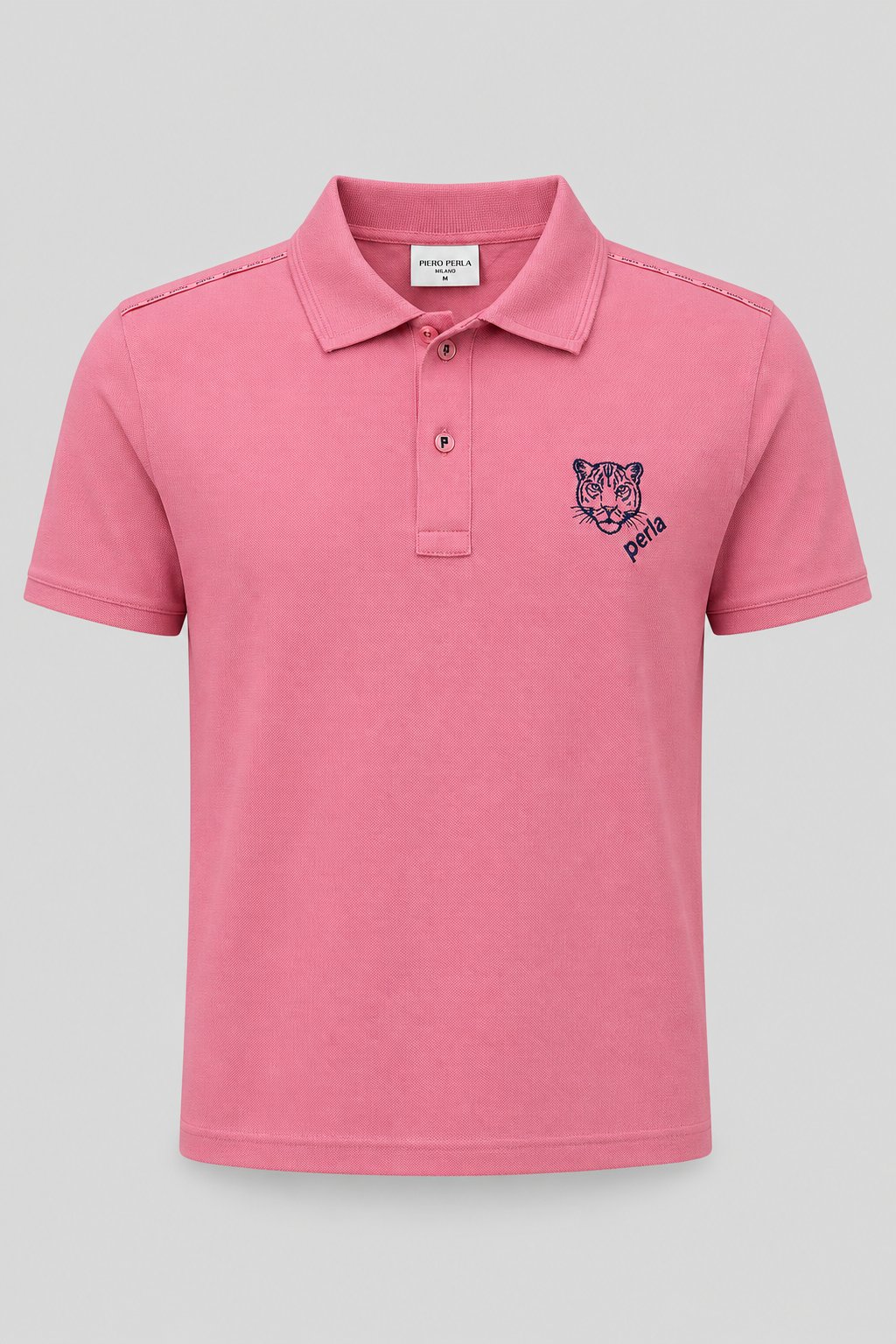 Kontür Jaguar Nakış Detaylı Slim Fit Erkek Polo Yaka Gül Kurusu T-Shirt