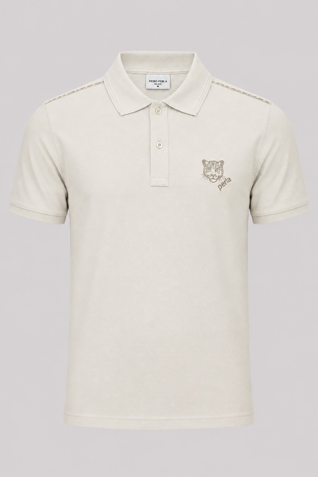 Kontür Jaguar Nakış Detaylı Slim Fit Erkek Polo Yaka Sütlü Kahve T-Shirt