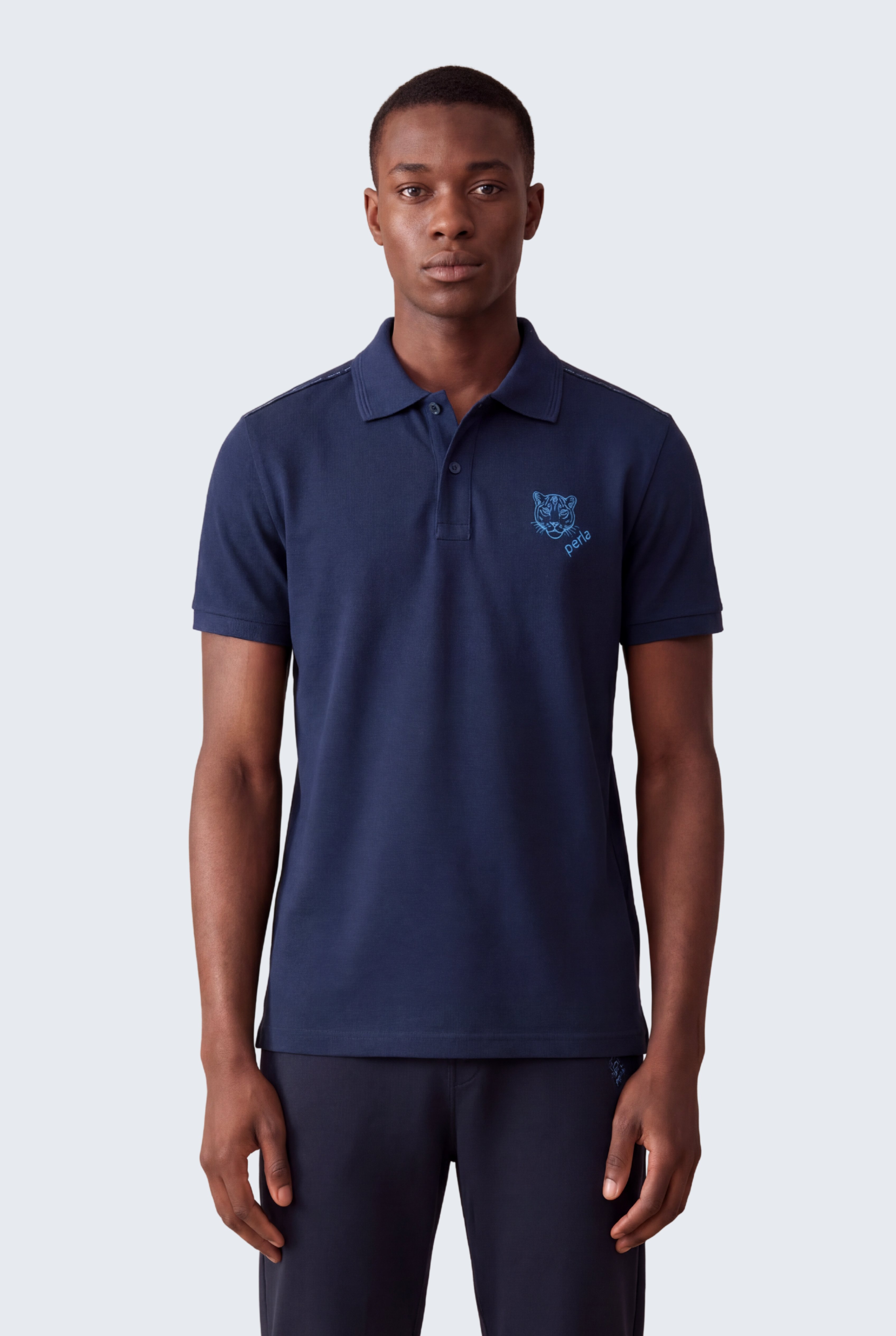 Kontür Jaguar Nakış Detaylı Slim Fit Erkek Polo Yaka Lacivert T-Shirt
