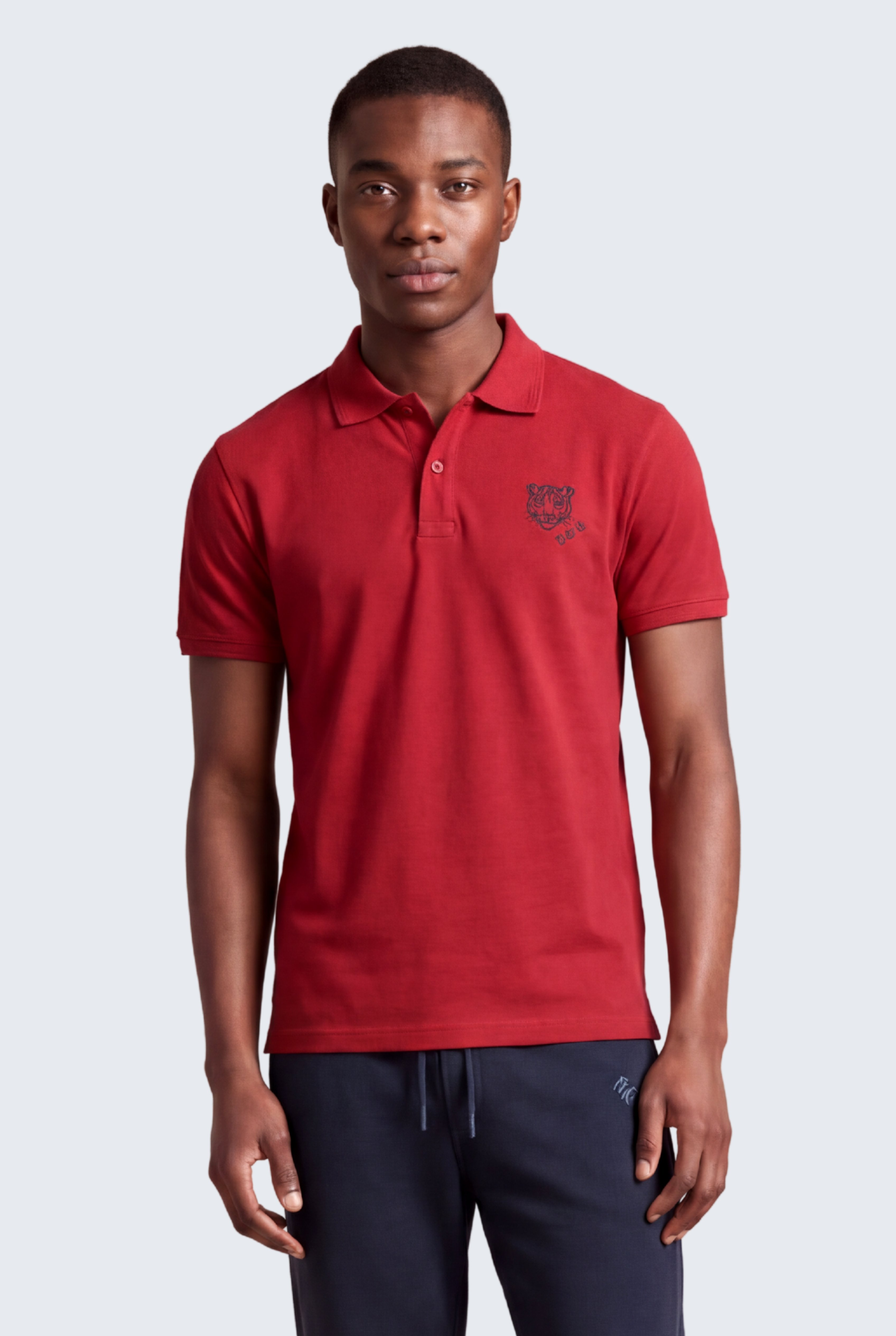 Kontür Jaguar Nakış Detaylı Slim Fit Erkek Polo Yaka Kırmızı T-Shirt