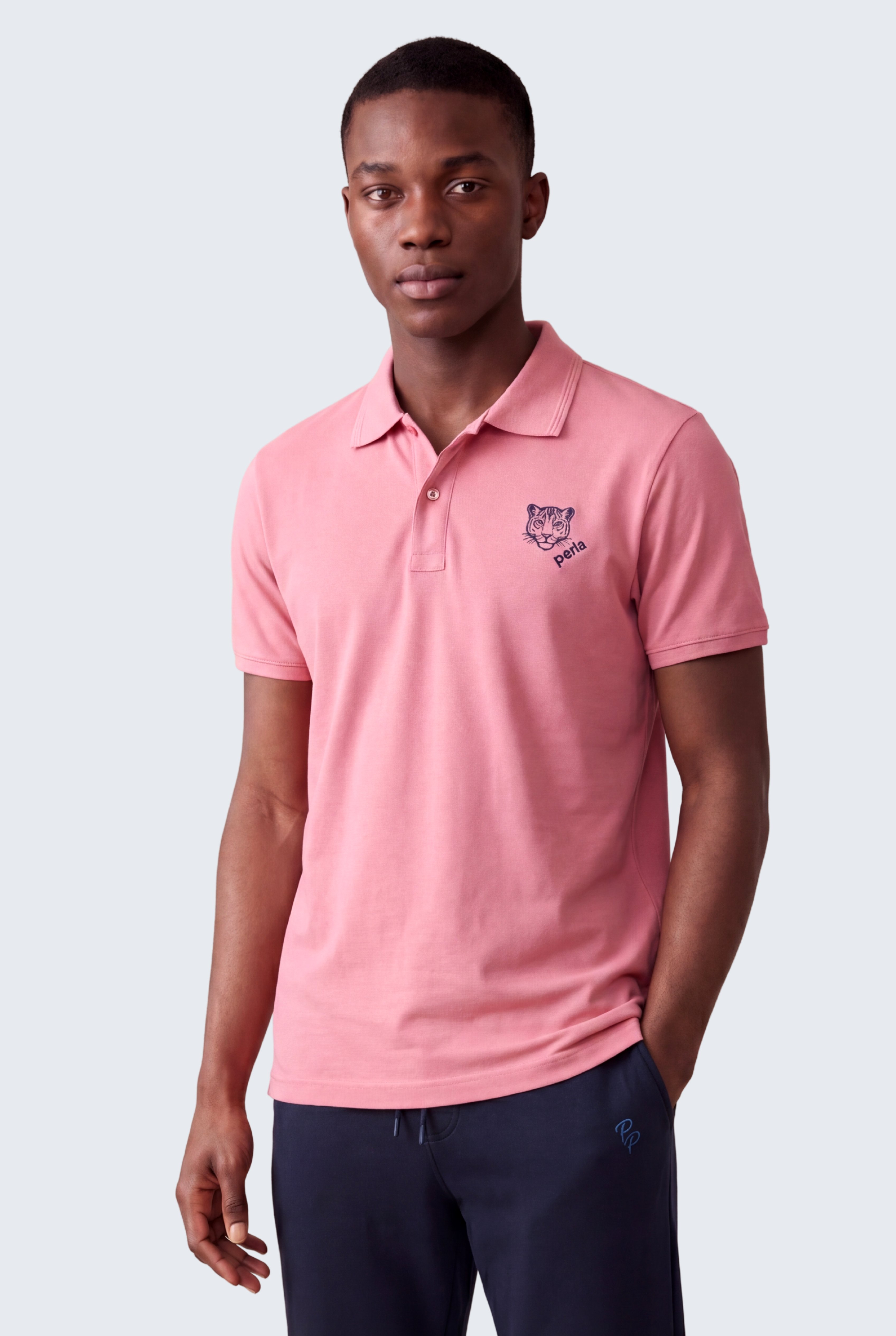 Kontür Jaguar Nakış Detaylı Slim Fit Erkek Polo Yaka Gül Kurusu T-Shirt