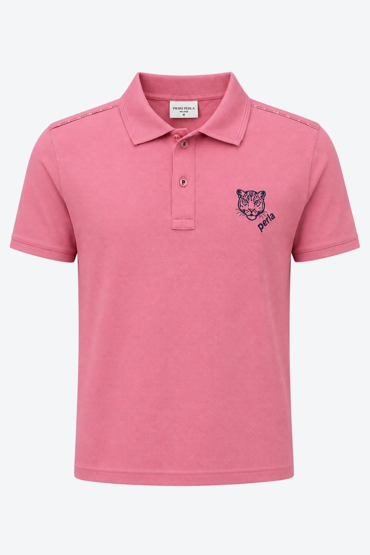 Kontür Jaguar Nakış Detaylı Slim Fit Erkek Polo Yaka Gül Kurusu T-Shirt