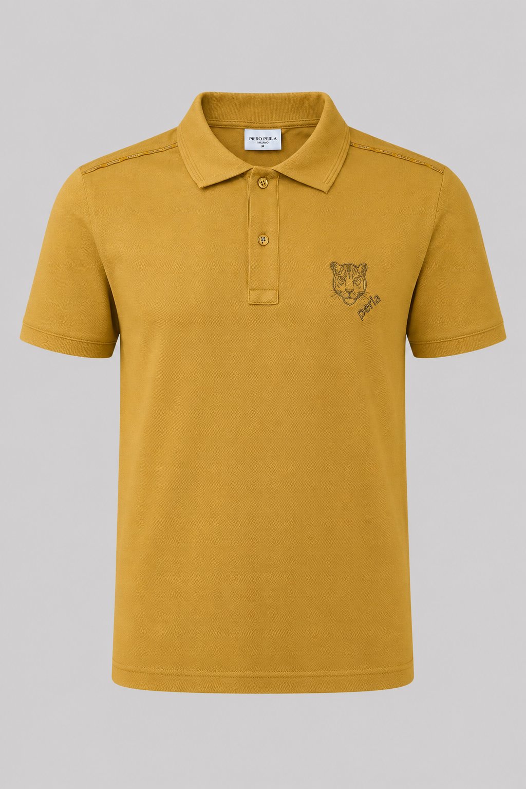 Kontür Jaguar Nakış Detaylı Slim Fit Erkek Polo Yaka Hardal T-Shirt