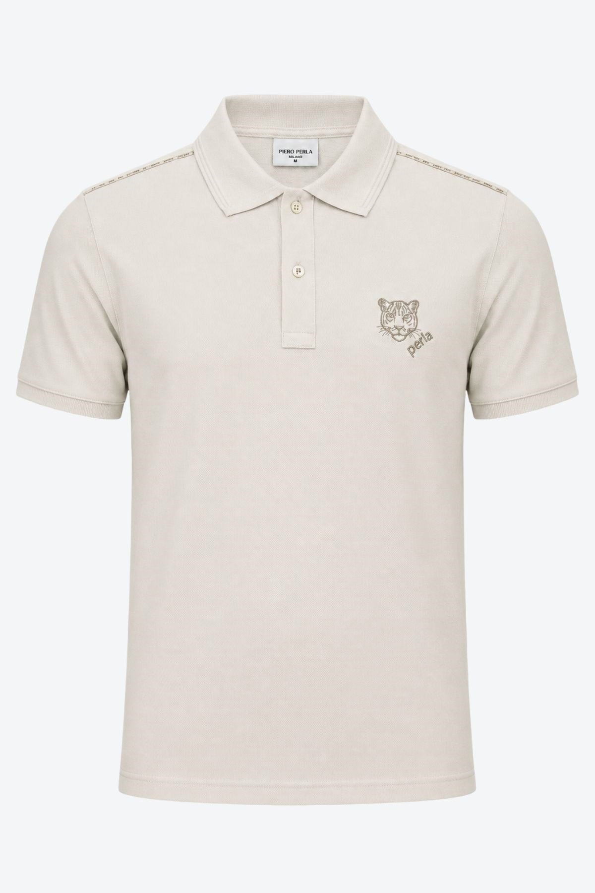 Kontür Jaguar Nakış Detaylı Slim Fit Erkek Polo Yaka Sütlü Kahve T-Shirt