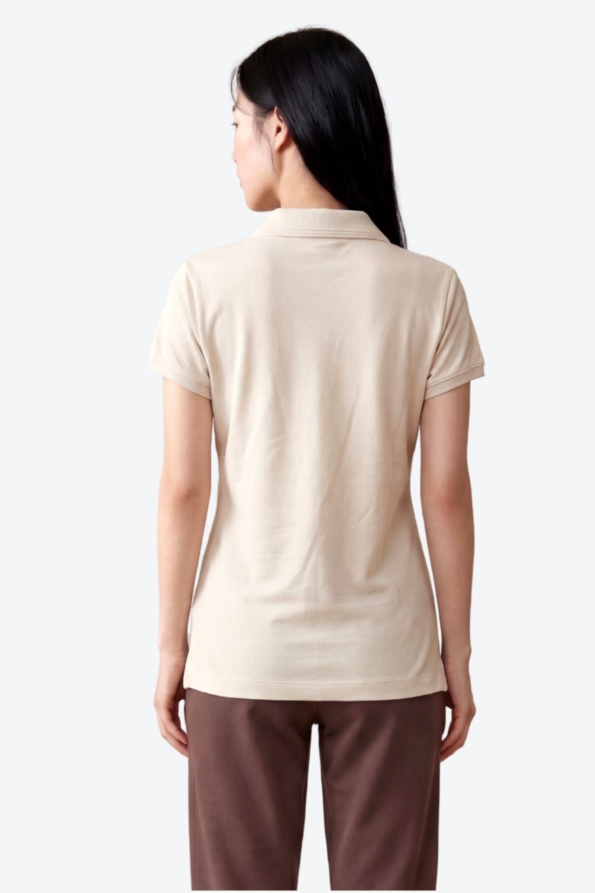 Kontür Jaguar Nakış Detaylı Slim Fit Kadın Sütlü Kahve Polo Yaka T-Shirt