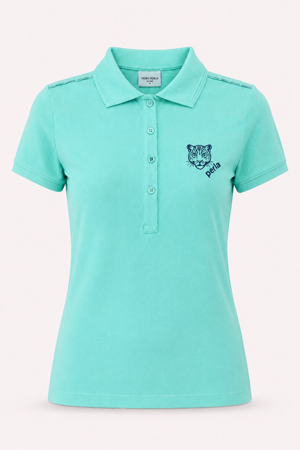 Kontür Jaguar Nakış Detaylı Slim Fit Kadın Açık Yeşil Polo Yaka T-Shirt